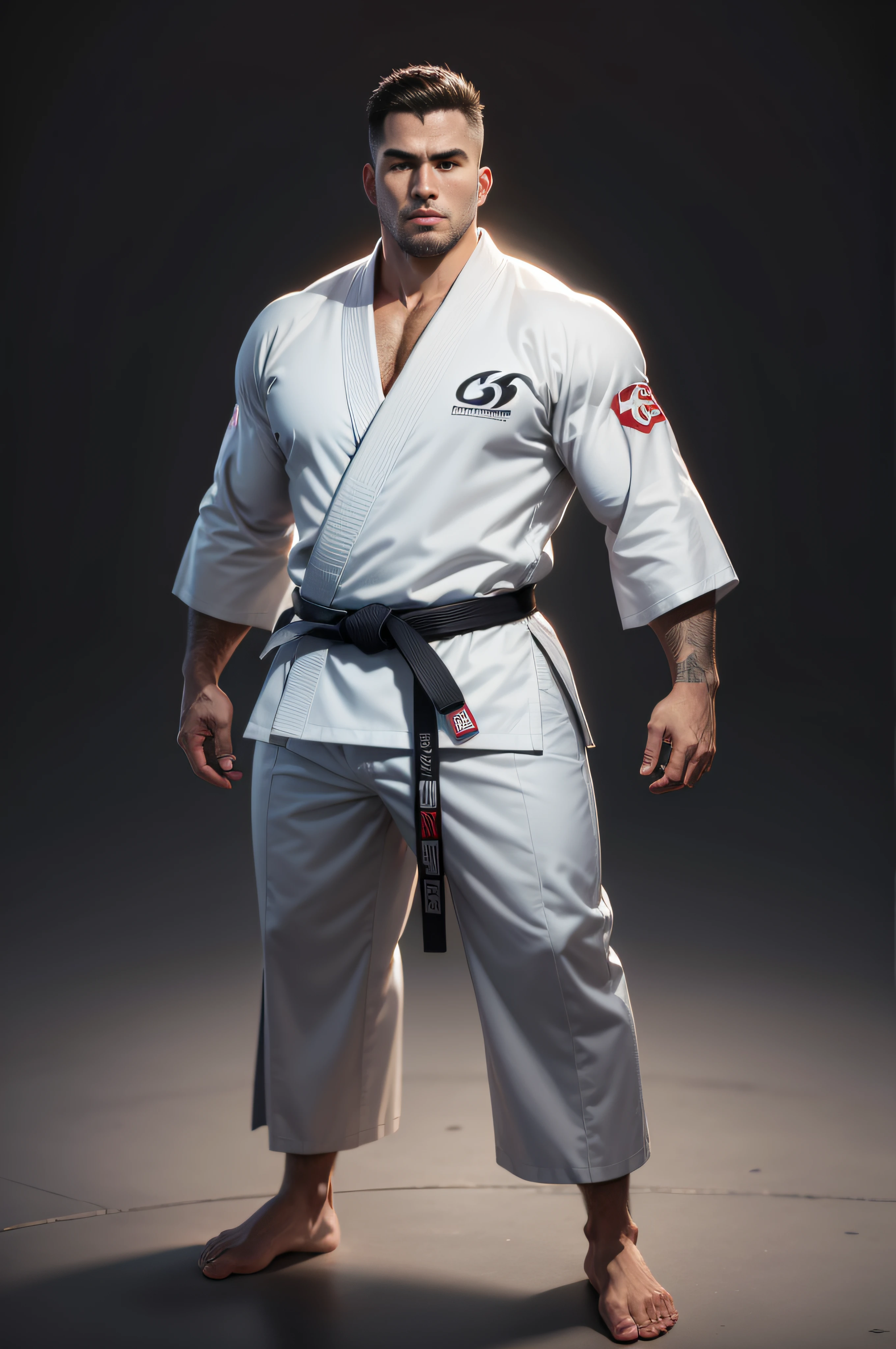 Homem, Judo fighter with kimono and black belt, standingn, arms crossed, imagem preta e branca, contorno, Preto e branco, silhueta, full body up to feet, fundo da imagem transparente ou branco