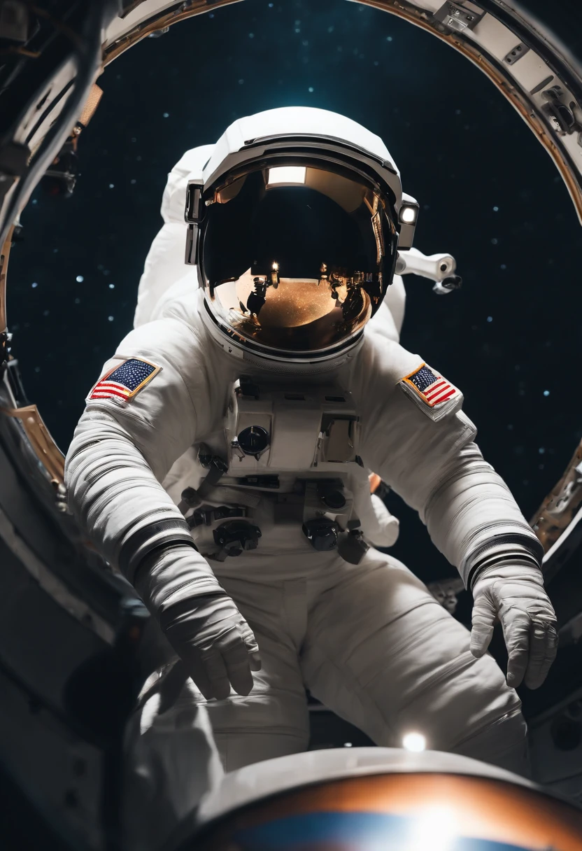 high high quality, 1 astronaut, Highqualityshadow, astronaut , Scissors in hand,Fashionab (SuperiorQuality、8K、32K、tmasterpiece、NFFSW:1.3)、(Fotorrealista:1.4)