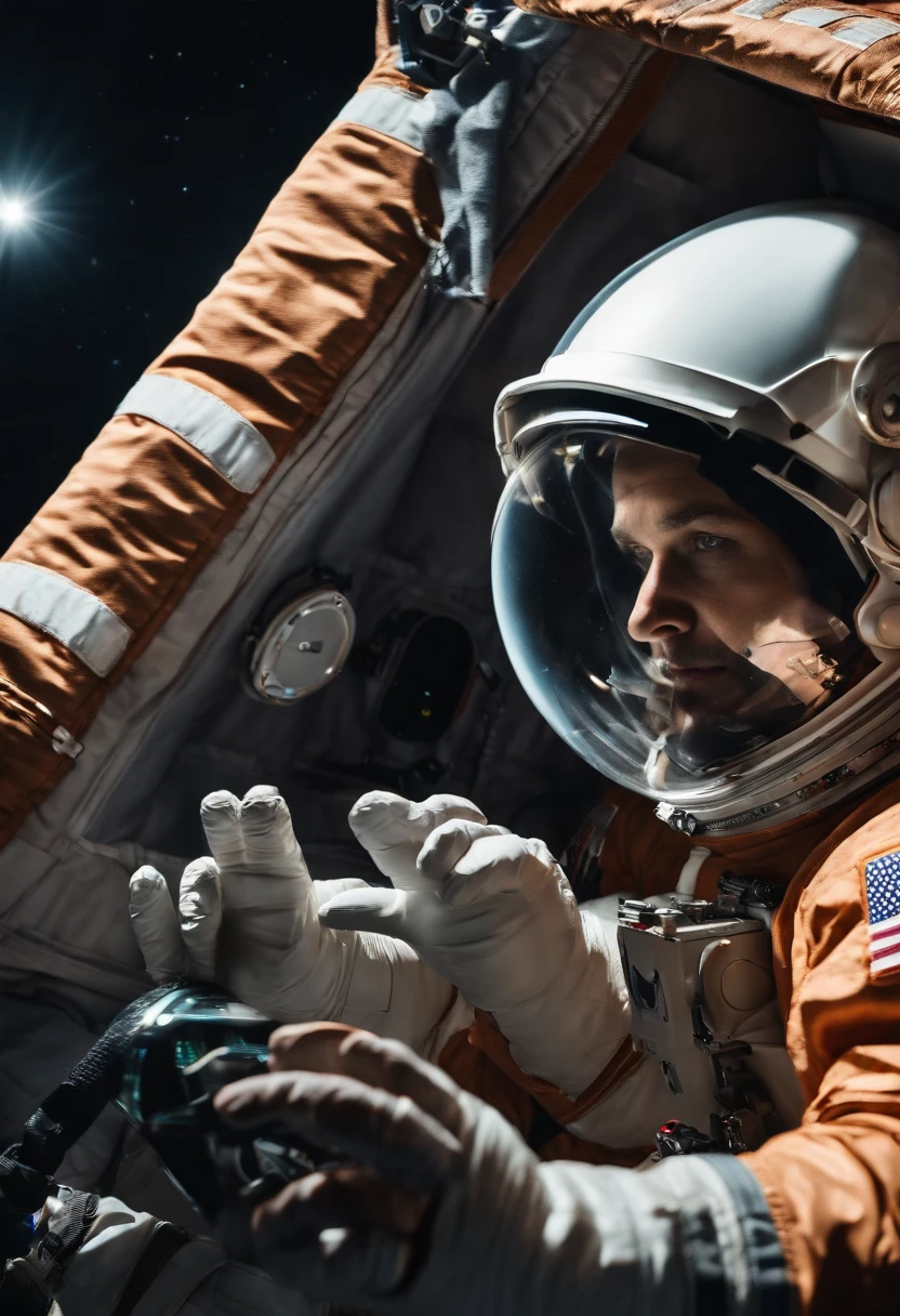 high high quality, 1 astronaut, Highqualityshadow, astronaut , Scissors in hand,Fashionab (SuperiorQuality、8K、32K、tmasterpiece、NFFSW:1.3)、(Fotorrealista:1.4)