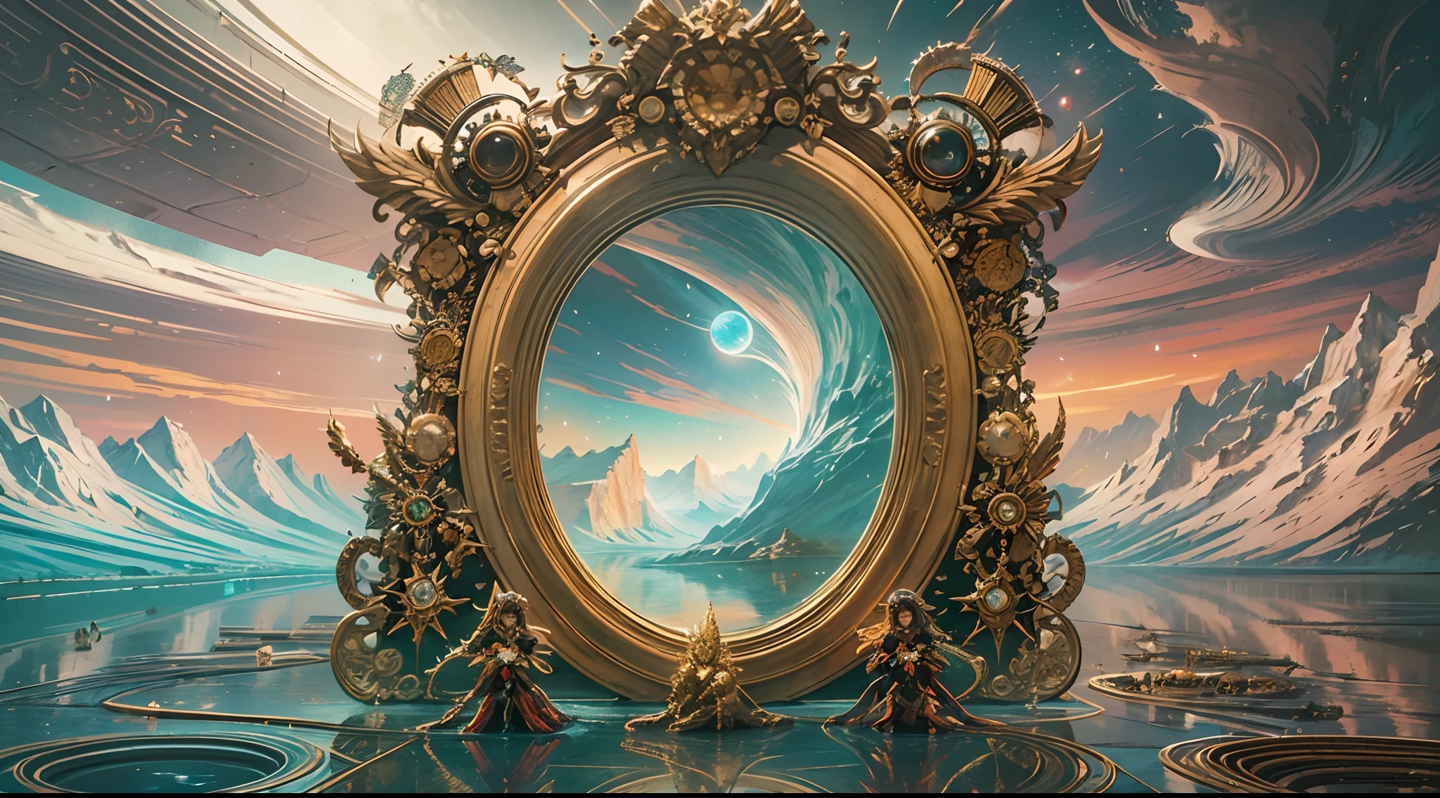 High quality,Ultra-detailed,Photorealistic:1.37,Masterpiece:1.2,A mirror beyond reality,incredible reflections,Phantom World,Size mixing,ethereal landscape,mysterious creature,Magical surrealism,Dreamlike atmosphere,remarkable color,A shift in perspective,magic realism,Reality and fantasy blend seamlessly,mind-bending illusions,A mysterious fusion of real and unreal,Unlimited imagination,Luxury details,Enchanting light and shadow,A whimsical twist,A visual experience like never before,Uncover the boundaries between reality and surreality,Otherworldly art,Intriguing symbolism,Fantastical visions,Explore the unknown,Blurring the line between fantasy and reality