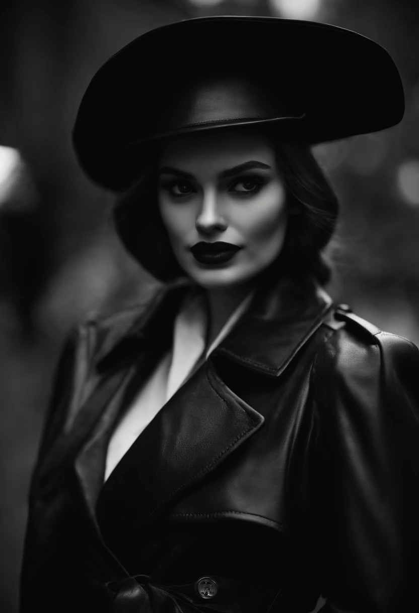 doll face　femele　trench coat　Black leather gloves