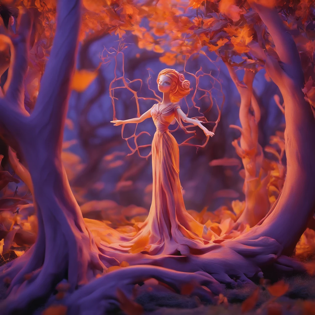 "(best quality, highres, ultra-detailed), The goddess casting mystical glowing spells in a haunted forest, orange and purple hues, portraits, vivid colors, extreme detail description, sharp focus, physically-based rendering, studio lighting, horror, witch, magical, eerie atmosphere, swirling fog, ethereal glow, ancient trees, twisted branches, moonlit sky, mysterious shadows, spellbinding, enchanting, hauntingly beautiful"