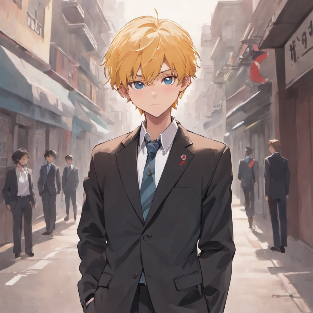 Create an animated scene of a young Gojo Satoru walking casually on a sidewalk wearing the classic uniform of the Tokyo Jujutsu High School, set against a simple background.
Gojo Satoru, in his youthful appearance, has vibrant white hair with a hint of blue and striking blue eyes. He is dressed in the standard Tokyo Jujutsu High School uniform, which consists of a white button-up shirt, a black blazer with the school emblem on the breast pocket, matching black pants, and black dress shoes. The blazer should have subtle red accents, reflecting the design of the school's uniform.
His hands are comfortably tucked into the pockets of his blazer. There should be a relaxed and confident expression on his face as he walks. The background should be minimalistic, emphasizing the urban sidewalk setting with perhaps a few people passing by in the background. The animation should capture the youthful charm and confidence of Gojo Satoru in his school uniform.
