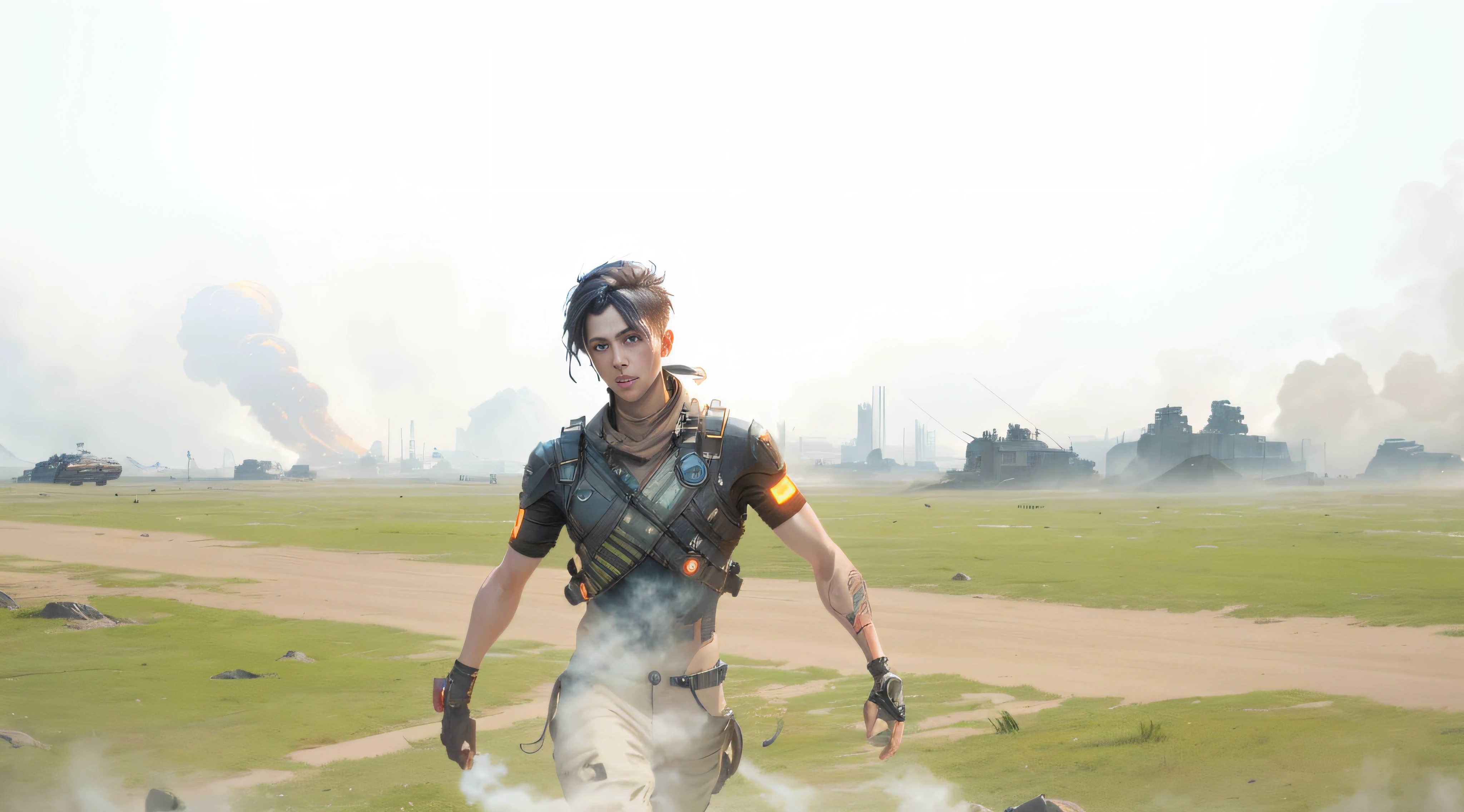 cypunk, futuristic, mechanic, dystopia, trending on artstaion, by greg rutkowski, 8k, boy, glowing eyes, smoke and fire, glowing power aura, dynamic view