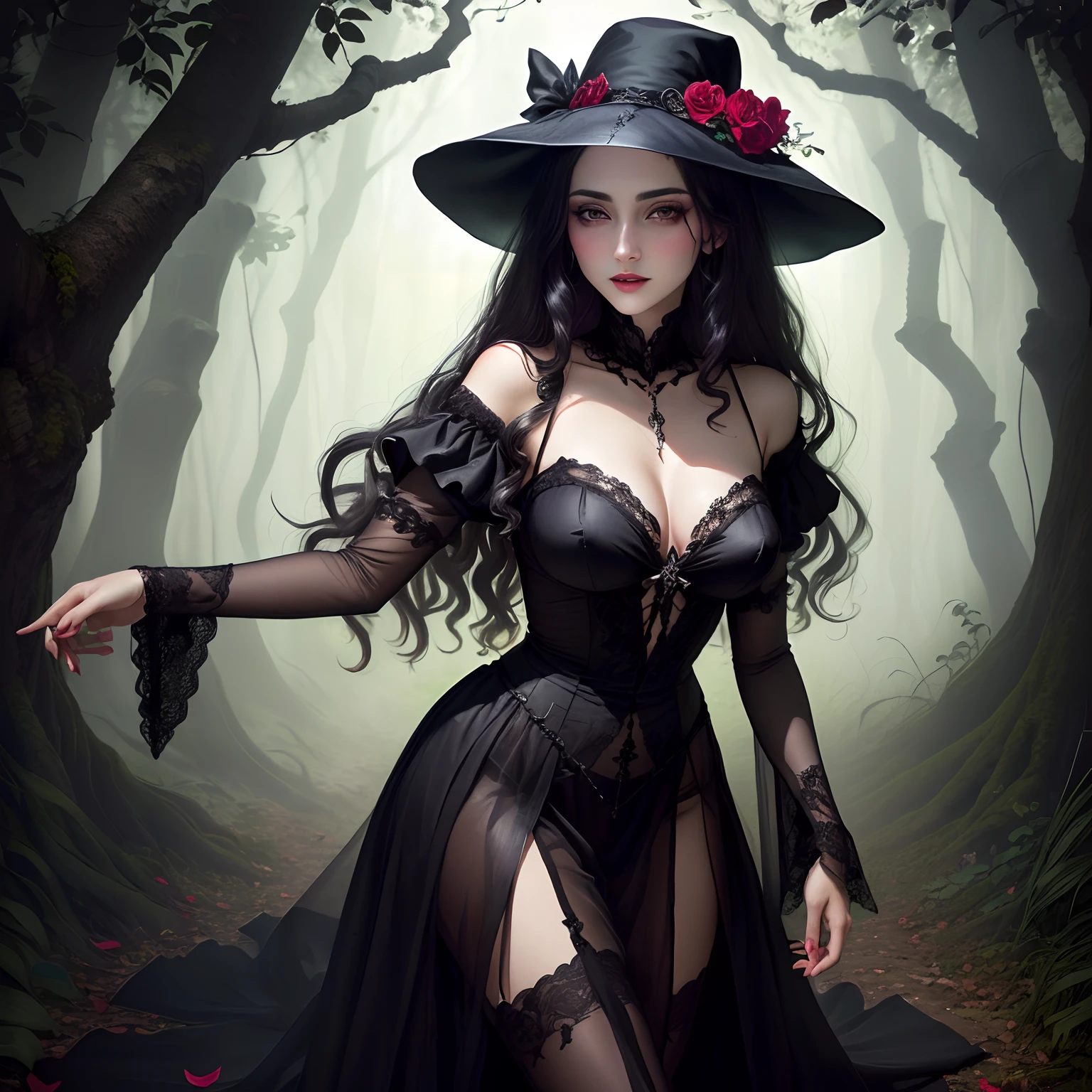 Gotica vampirica de biquine transparente na floresta