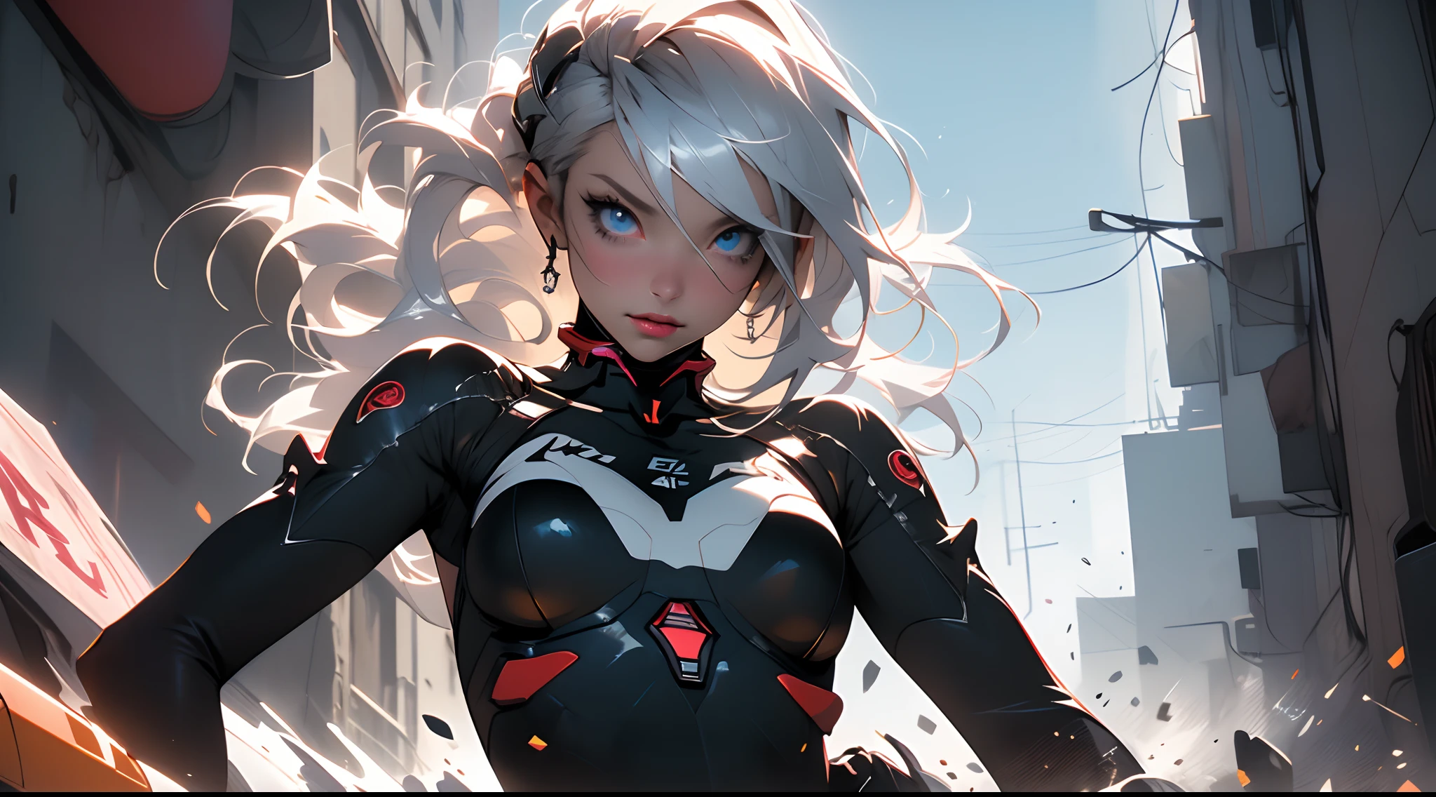 (((Young White Woman))), ((Best Quality)), ((Masterpiece)), (Detail: 1.4), 3D, A Beautiful Cyberpunk Woman with Simon Bisley-style micro thong, Genesis evangelion neon style clothing, 2-piece clothing, Long silver hair, arm tatoo, cybernetic hands, pastel, Centered, scale to fit the dimensions, nffsw (High dynamic range),Ray tracing,NVIDIA RTX,Hyper-Resolution,Unreal 5,Subsurface Dispersion, PBR Texture, Post-processing, Anisotropy Filtering, depth of fields, Maximum clarity and sharpness, Multilayer textures, Albedo and specular maps, Surface Shading, accurate simulation of light and material interactions, Perfect proportions, Octane Render, Two-tone lighting, Wide aperture, Low ISO, White Balance, thirds rule, 8K Raw, Crysisnanosuit,loraeyes,nijistyle,pantyhose,Blue eyes