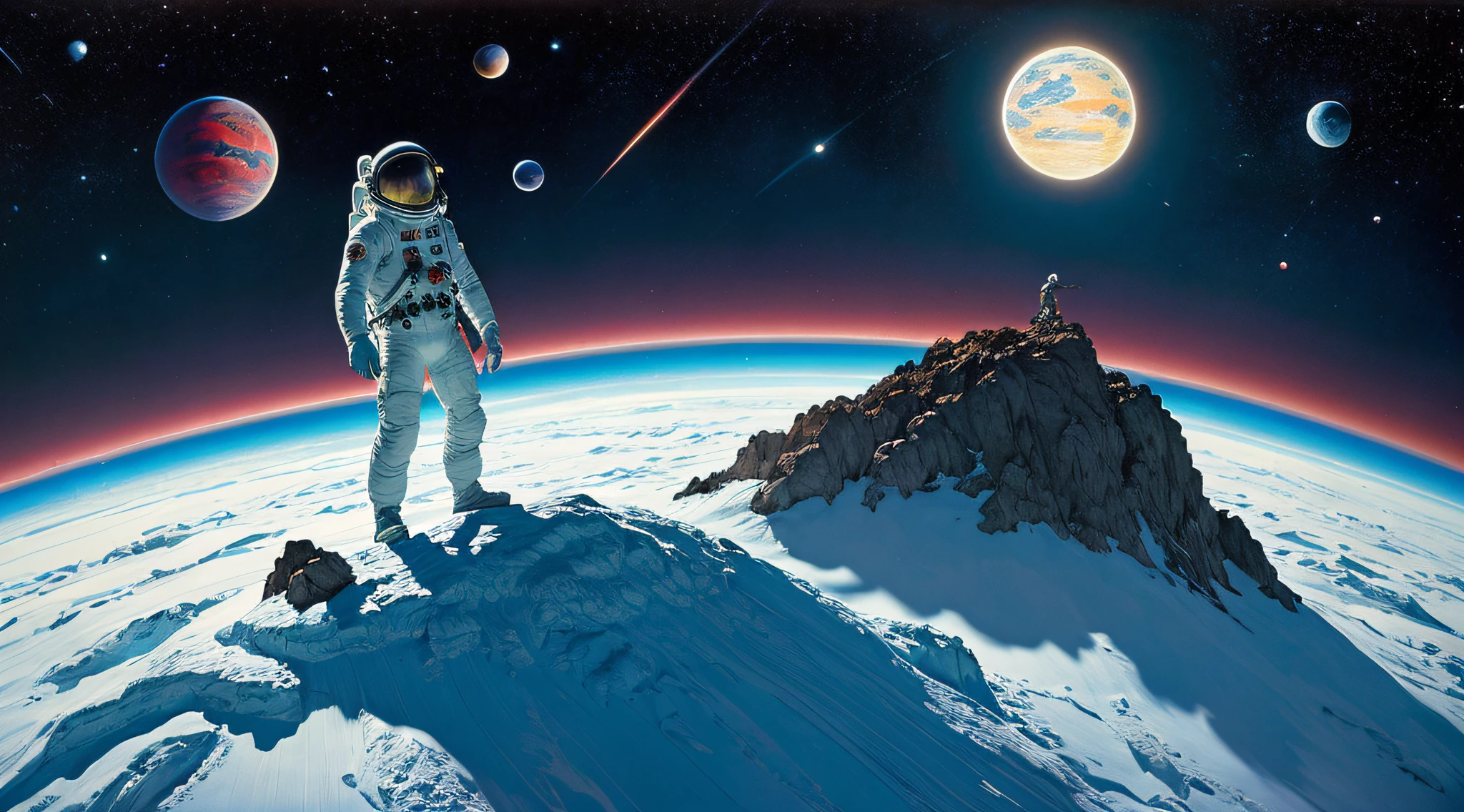 "realistic detailed image of an cosmonaut alone in the tundra in the style of Francis Bacon, Surreal, Norman Rockwell and James Jean, Greg Hildebrandt, and Mark Brooks, triadic color scheme, By Greg Rutkowski, in the style of Francis Bacon and Syd Mead and Edward Hopper and Norman Rockwell and Beksinski, open ceiling, highly detailed, painted by Francis Bacon, painted by James Gilleard, surrealism, airbrush, Ilya Kuvshinov, WLOP, Stanley Artgerm, very coherent, art by Takato Yamamoto and James Jean"
abstract dream, space, intricate, grand scale, alone, cinematic film still, insane detail, sharp focus, depth of field, realistic lighting, (realistic perspective), complex, (multiple subjects), 4k HDR,