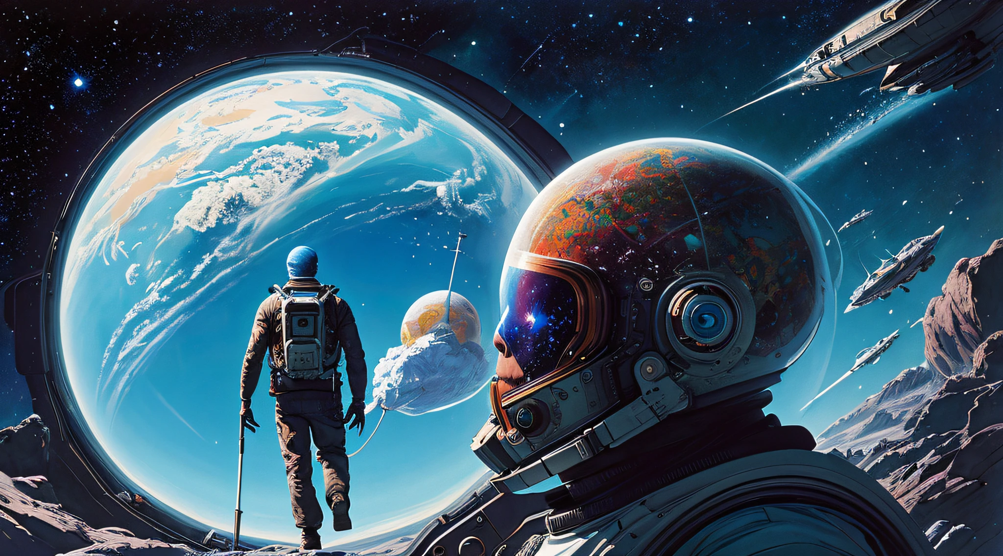 "realistic detailed image of an cosmonaut alone in the tundra in the style of Francis Bacon, Surreal, Norman Rockwell and James Jean, Greg Hildebrandt, and Mark Brooks, triadic color scheme, By Greg Rutkowski, in the style of Francis Bacon and Syd Mead and Edward Hopper and Norman Rockwell and Beksinski, open ceiling, highly detailed, painted by Francis Bacon, painted by James Gilleard, surrealism, airbrush, Ilya Kuvshinov, WLOP, Stanley Artgerm, very coherent, art by Takato Yamamoto and James Jean"
abstract dream, space, intricate, grand scale, alone, cinematic film still, insane detail, sharp focus, depth of field, realistic lighting, (realistic perspective), complex, (multiple subjects), 4k HDR,