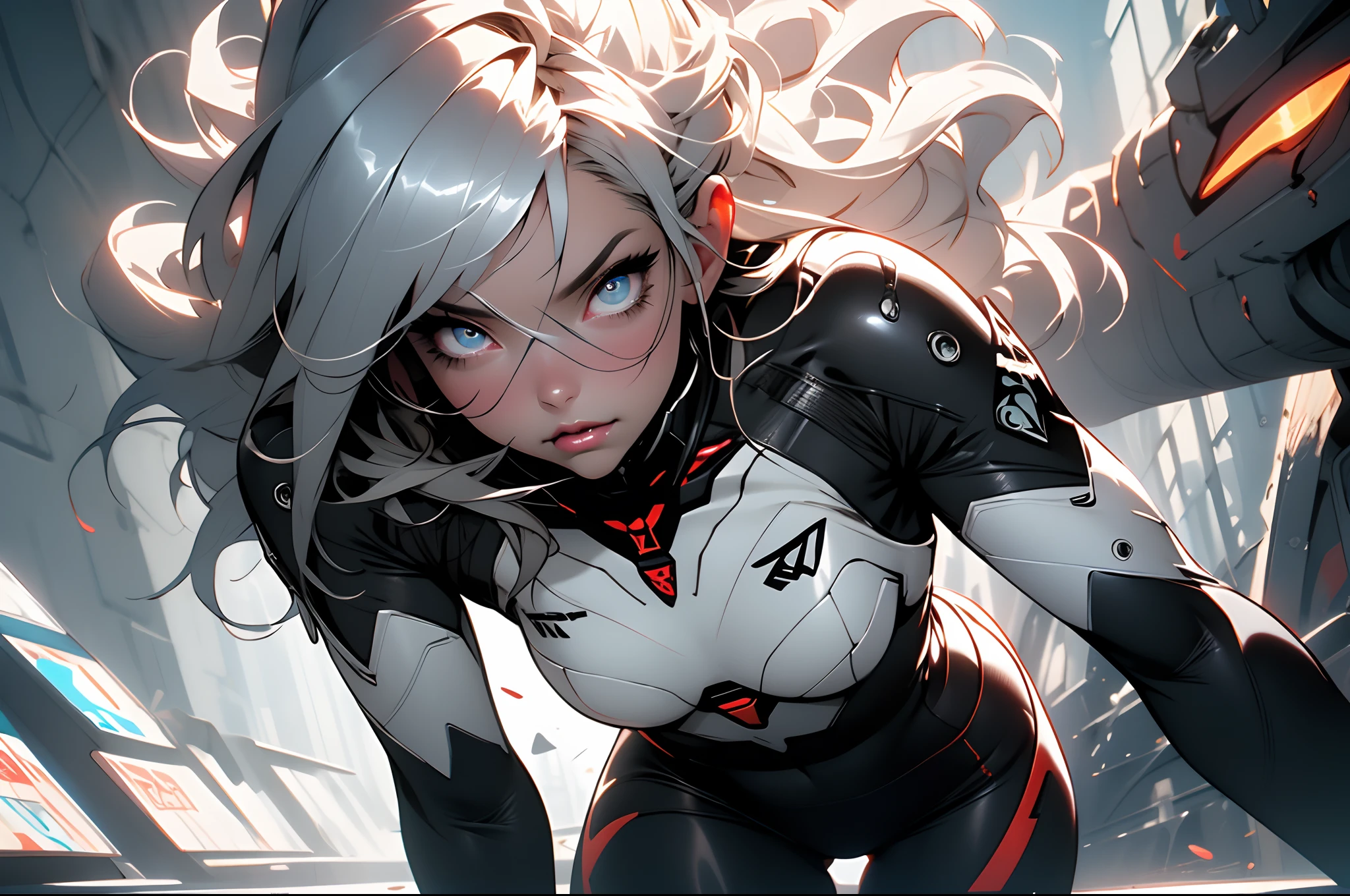 (((Young White Woman))), ((Best Quality)), ((Masterpiece)), (Detail: 1.4), 3D, A Beautiful Cyberpunk Woman with Simon Bisley-style micro thong, Genesis evangelion neon style clothing, 2-piece clothing, Long silver hair, arm tatoo, cybernetic hands, pastel, Centered, scale to fit the dimensions, nffsw (High dynamic range),Ray tracing,NVIDIA RTX,Hyper-Resolution,Unreal 5,Subsurface Dispersion, PBR Texture, Post-processing, Anisotropy Filtering, depth of fields, Maximum clarity and sharpness, Multilayer textures, Albedo and specular maps, Surface Shading, accurate simulation of light and material interactions, Perfect proportions, Octane Render, Two-tone lighting, Wide aperture, Low ISO, White Balance, thirds rule, 8K Raw, Crysisnanosuit,loraeyes,nijistyle,pantyhose,Blue eyes