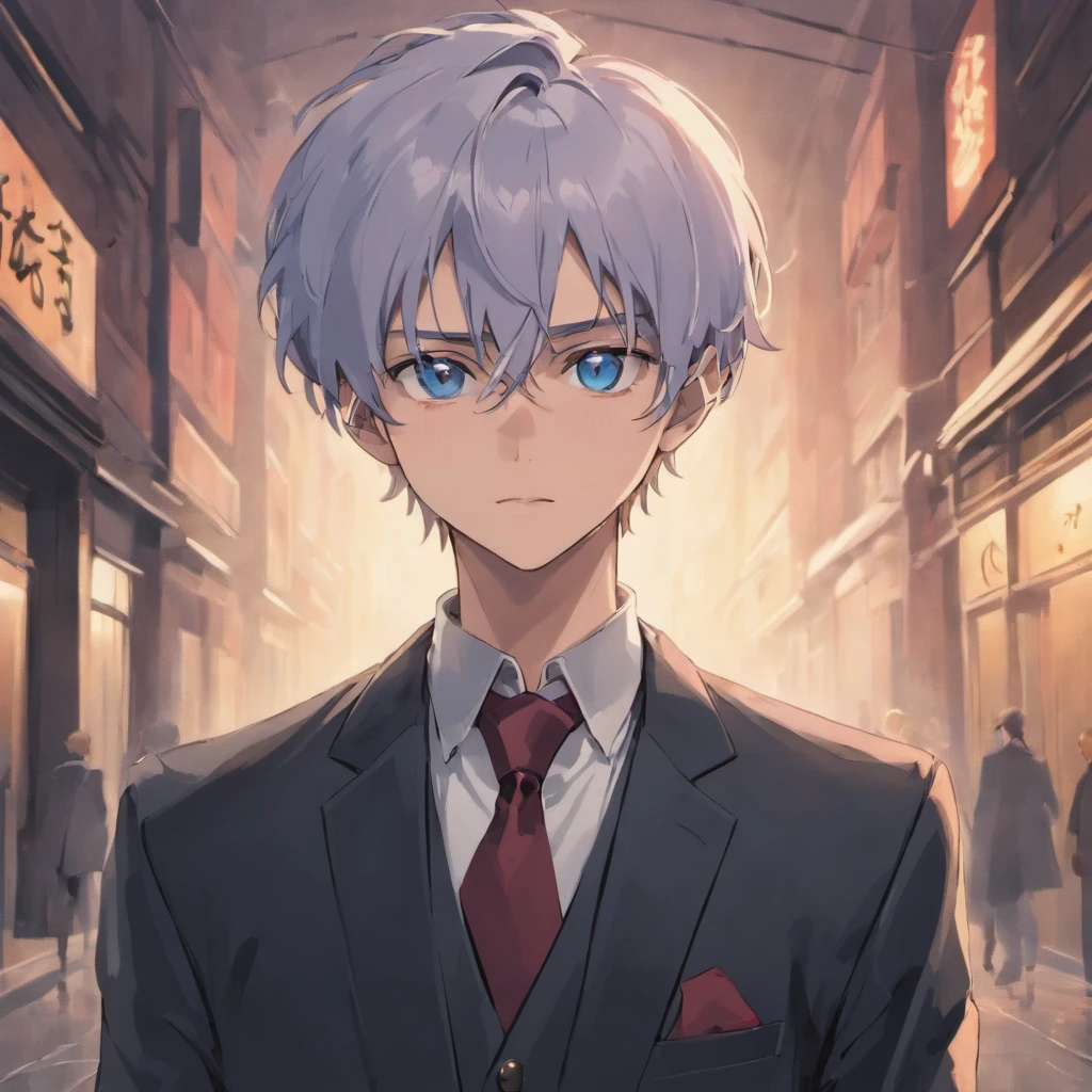 Create an animated scene of a young Gojo Satoru walking casually on a sidewalk with the classic uniform of the Tokyo Jujutsu High School, set against a simple background.
Gojo Satoru, in his youthful appearance, has vibrant white hair with a hint of blue that cascades down to his shoulders in a slightly tousled style. His most captivating feature is his striking blue eyes, which are both enchanting and powerful. These eyes have a mesmerizing quality, with pale lavender irises surrounded by a deep shade of blue. They shine with an intensity that reflects his exceptional strength and wisdom.
He is dressed impeccably in the Tokyo Jujutsu High School uniform, which includes a well-fitted white button-up shirt with a crisp collar and neatly fastened buttons. Over the shirt, he wears an asimmetric black blazer with subtle red accents along the edges and cuffs, adding to the sophistication of the uniform. The blazer features a high collar that adds a touch of formality to his overall appearance.
On the left side of the blazer, there are two pins. These pins are engraved with the school's logo, adding an element of identification.
His matching black pants are tailored to perfection, offering a sleek and stylish look. Gojo's black dress shoes complete the ensemble, reflecting a sense of elegance.
His hands are comfortably tucked into the pockets of his blazer, giving him an air of nonchalance as he walks. There should be a relaxed and confident expression on his face.
The background should be minimalistic, emphasizing the urban sidewalk setting with perhaps a few people passing by in the background. The animation should capture the youthful charm, confidence, impeccable style, and the mesmerizing quality of Gojo Satoru's captivating blue eyes in his school uniform.