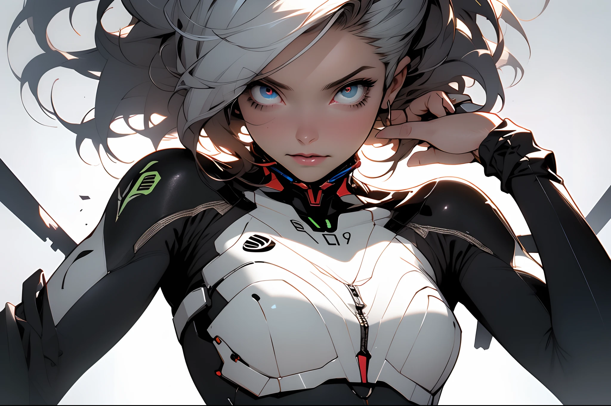 (((Young White Woman))), ((Best Quality)), ((Masterpiece)), (Detail: 1.4), 3D, A Beautiful Cyberpunk Woman with Simon Bisley-style micro thong, Genesis evangelion neon style clothing, 2-piece clothing, Long silver hair, arm tatoo, cybernetic hands, pastel, Centered, scale to fit the dimensions, nffsw (High dynamic range),Ray tracing,NVIDIA RTX,Hyper-Resolution,Unreal 5,Subsurface Dispersion, PBR Texture, Post-processing, Anisotropy Filtering, depth of fields, Maximum clarity and sharpness, Multilayer textures, Albedo and specular maps, Surface Shading, accurate simulation of light and material interactions, Perfect proportions, Octane Render, Two-tone lighting, Wide aperture, Low ISO, White Balance, thirds rule, 8K Raw, Crysisnanosuit,loraeyes,nijistyle,pantyhose,Wide eyes
