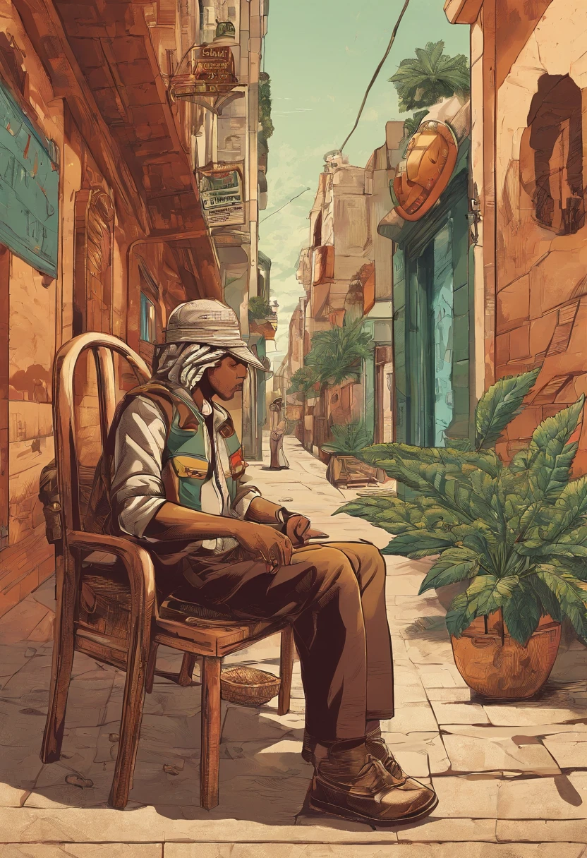 Advertisements for the sale of marijuana A young person is seen in front of a building sitting on a Quechua chair in front of him is a line of people