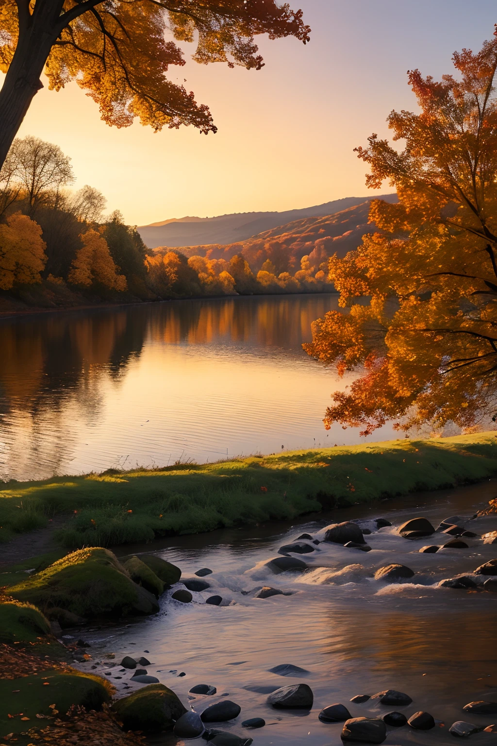Autumn view，autumnal，eventide，riverbank，Scenic beauty