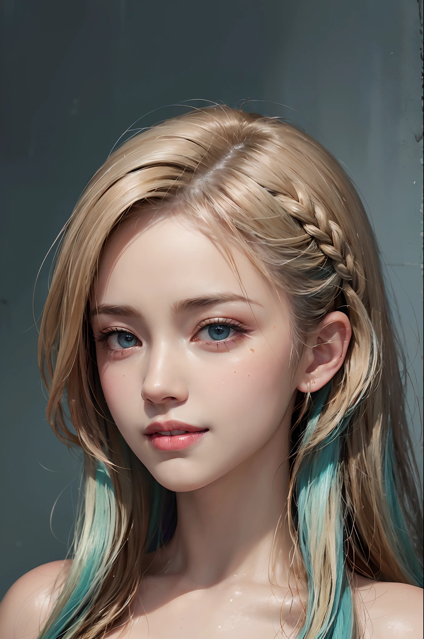 (ultra realisic), (Resolution Enhancement), (8K), (Extremely detailed), (beautiful-detailed eyes), (Best Quality), (The ultra-detailliert), (Masterpiece ), ( wall paper), (Detailed face),a blond, Wavy hair,(hi-top fade:1.3), (Smiling broadly, bright look), dark theme, soothing tones, muted colors, High contrast, (Natural skin texture, hyperrealism, Soft light, edgy),exposure blend, medium shot, Bokeh, (HDR:1.4), High contrast, (films, teal and orange:0.85), (muted colors, faded colors, soothing tones:1.3), Low saturation, (hyperdetailed:1.2), (black:0.4)