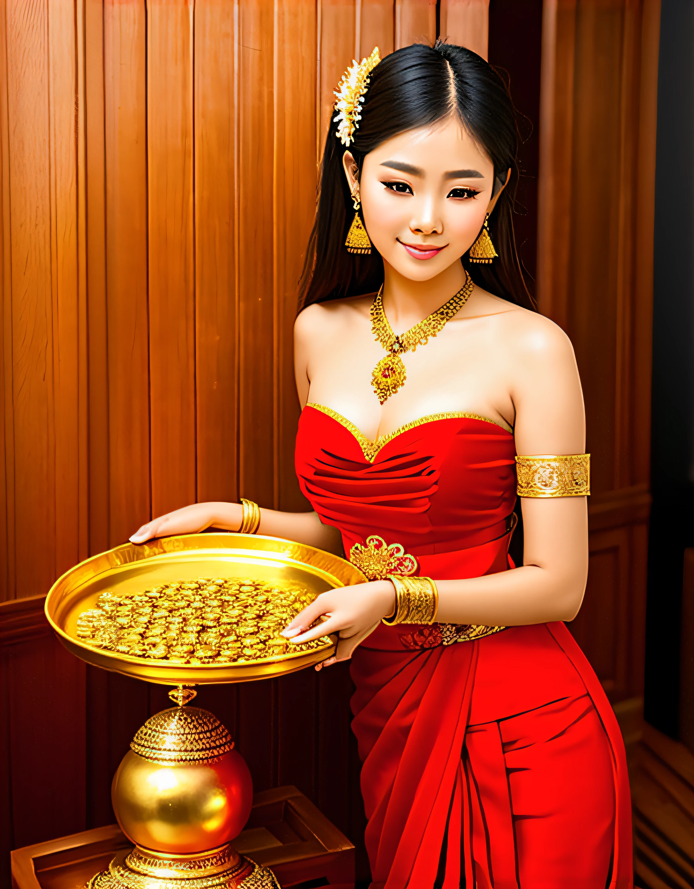 beautiful girl ,Thai women&#39;warrior, walking at thai measure, dynamic poses, Thai Noi, long ponytail,black eyes,abdominal muscles, plump body, rounded chest, (big breast:1.3), Hold the bow in your hand and aim at the target.. , rift, morning sun, staring at the viewer, (dynamic poses), ((face details)), Double eyelids, That&#39;s finished., realistic, Masterpiece, Highest quality, lens flare, shade, old measure, measure, [[Chromatic aberration]], By Jeremy Lipking, By Antonio J.... Manzanedo, Digital Painting, HDR, high contrast
