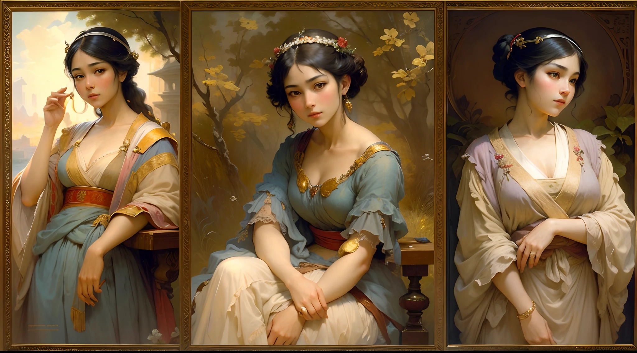 Classical art portrait perfect oriental maiden,，perfect faces， (academic art:1.4), Eugene de Blass, John William Goldward, Bouguereau