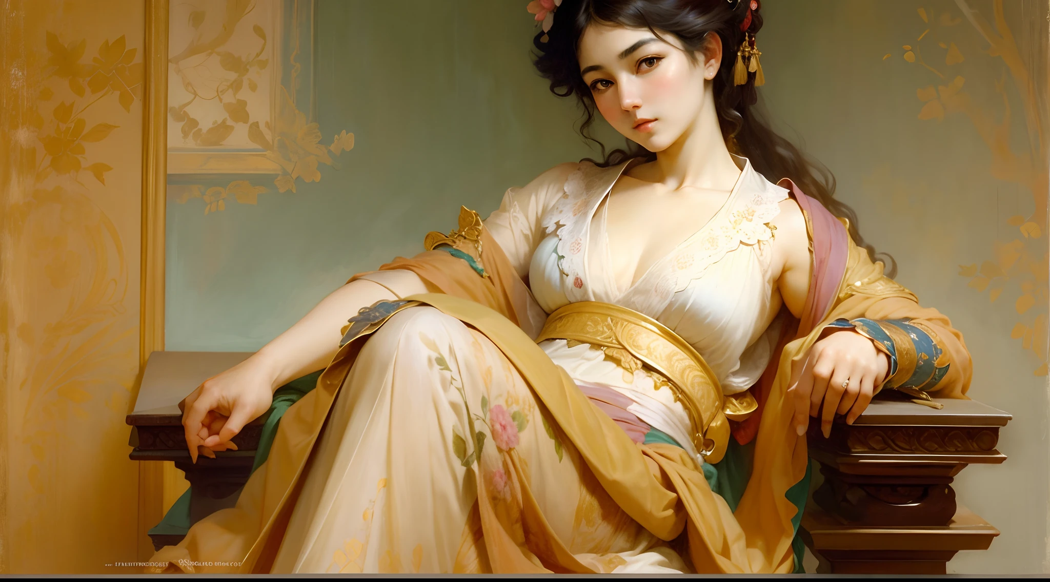Classical art portrait perfect oriental maiden,,perfect faces, (academic art:1.4), Eugene de Blass, John William Goldward, Bouguereau