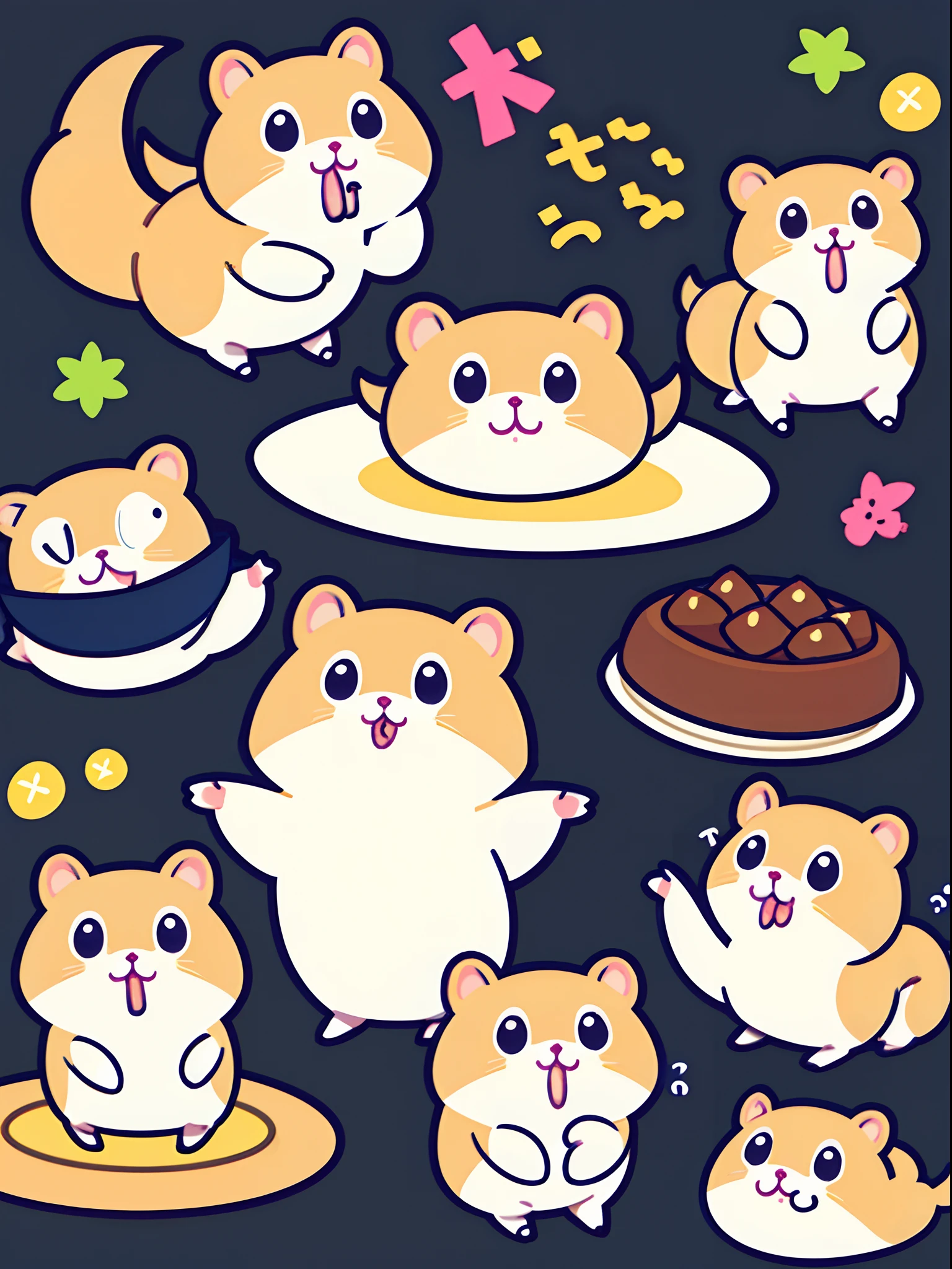 Sister girl hamster is eating, simple color background,