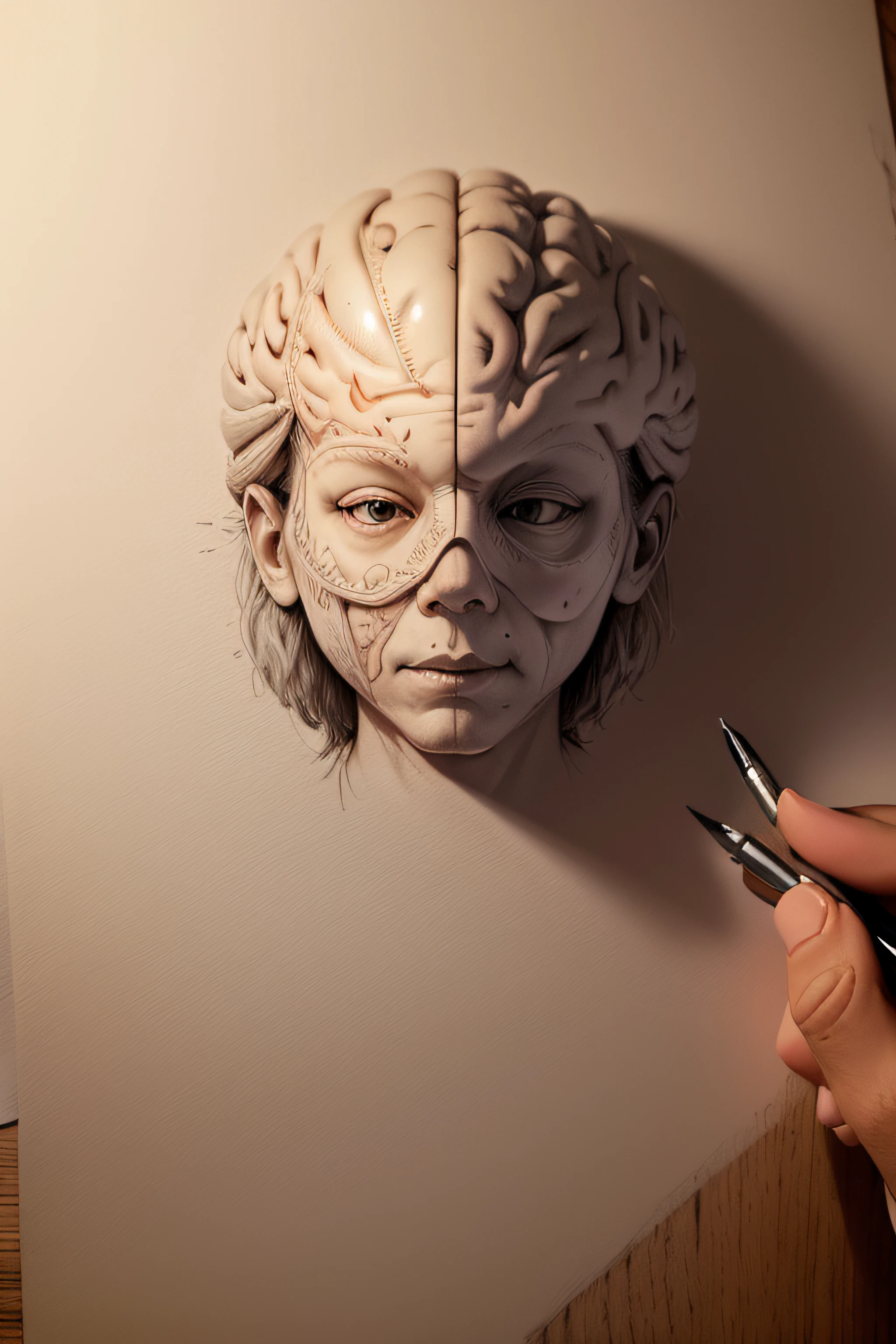 Detailed sketch of the brain (((Arte realista))) (((only the brain)))