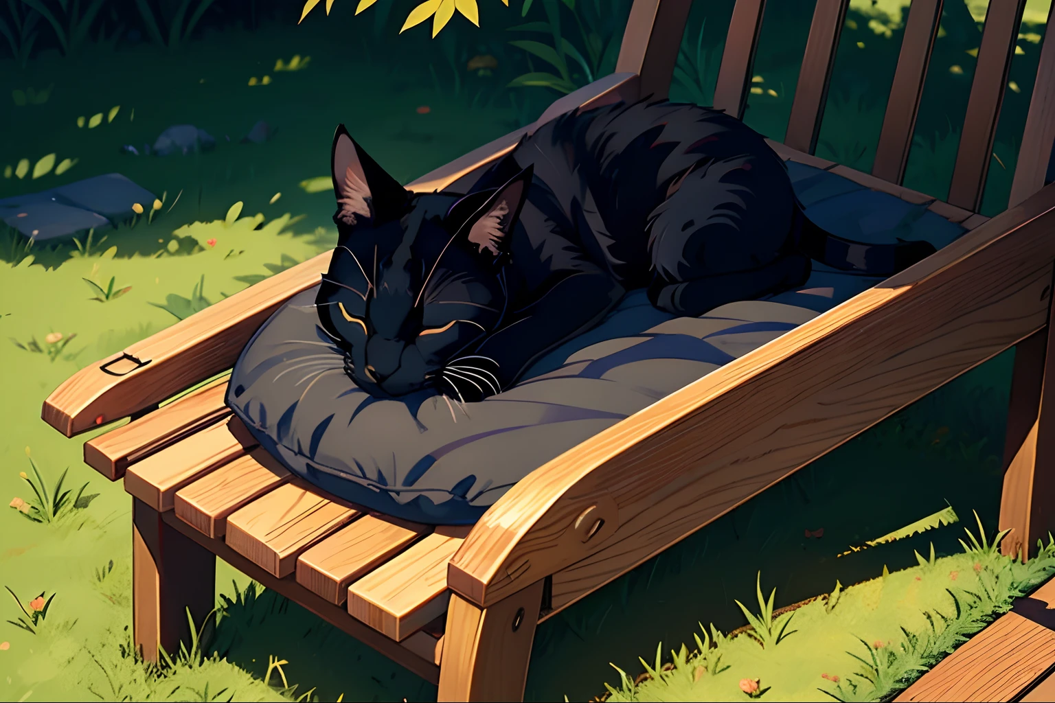 black cat sleeping, eyes closed, cold, low temperature, hot sun, cozy, relaxing,
