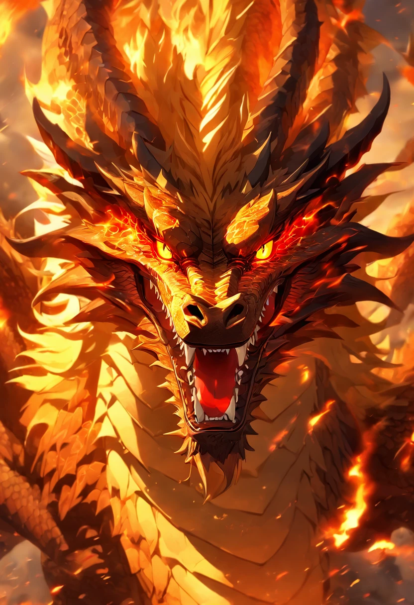A realistic and magnificent golden dragon with glowing eyes, posed powerfully against a dramatic stormy sky, illuminated by the golden rays of the setting sun