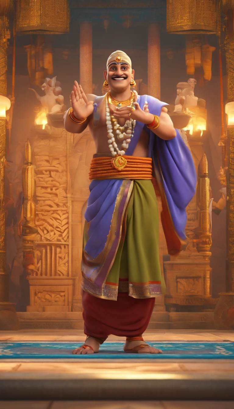 Render Tenali Rama as a charismatic and endearing character with a friendly smile and expressive eyes.