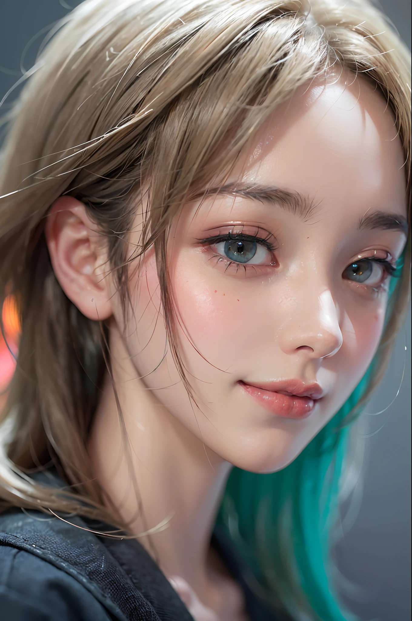(ultra realisic), (Illustration), (Resolution Enhancement), (8K), (Extremely detailed), (Best Illustration), (beautiful-detailed eyes), (Best Quality), (The ultra-detailliert), (Masterpiece ), ( wall paper), (Detailed face),a blond, Wavy hair,(hi-top fade:1.3), (Smiling broadly, bright look), dark theme, soothing tones, muted colors, High contrast, (Natural skin texture, hyperrealism, Soft light, edgy),exposure blend, medium shot, Bokeh, (HDR:1.4), High contrast, (films, teal and orange:0.85), (muted colors, faded colors, soothing tones:1.3), Low saturation, (hyperdetailed:1.2), (black:0.4)
