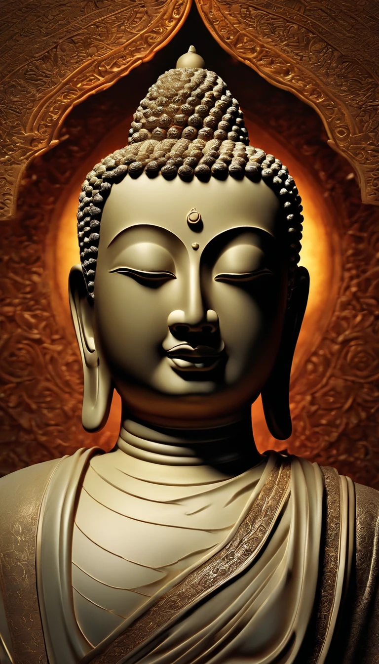 Shakyamuni Buddha - an invisible type of ghostly translucency, wearing smooth clothing, beautiful etched patterns, octane rendering, illusory engines, and cinematic lighting