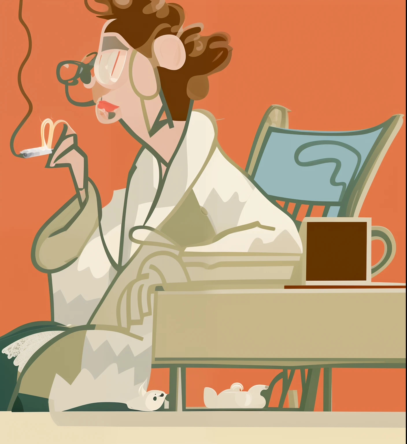 cartoon of a woman smoking a cigarette while sitting in a chair, old lady, grandma, smoking, harry volk clip art style, smoking woman, stylized digital illustration, elegant lady, older woman, an old lady, by senior artist, by Hugh Hughes, smokes, old woman, (smoke), full color illustration, cigar, by Allen Jones, by Harry Beckhoff
