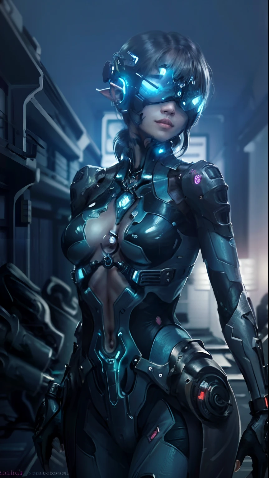 beautiful realistic full body photograph of a beautiful smiling Asian female cyberpunk character, hyperdetailed photograph asian female cyberpunk proportionate, dynamic pose, wearing baroque heavy leather jacket with glowing neon circuitry, baroque decoration-inspired, ornate beauty, ethereal beauty, octane render, Bar lighting, complex, cold, dark, gritty, real life human, bold colors, (((depth of field))), concept art, by Brian Froud and Carne Griffiths and Wadim K
