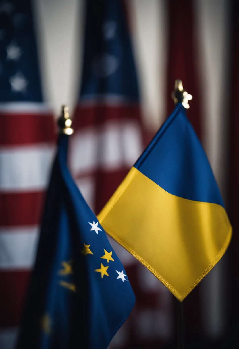 U.S. and Ukrainian flag waving together