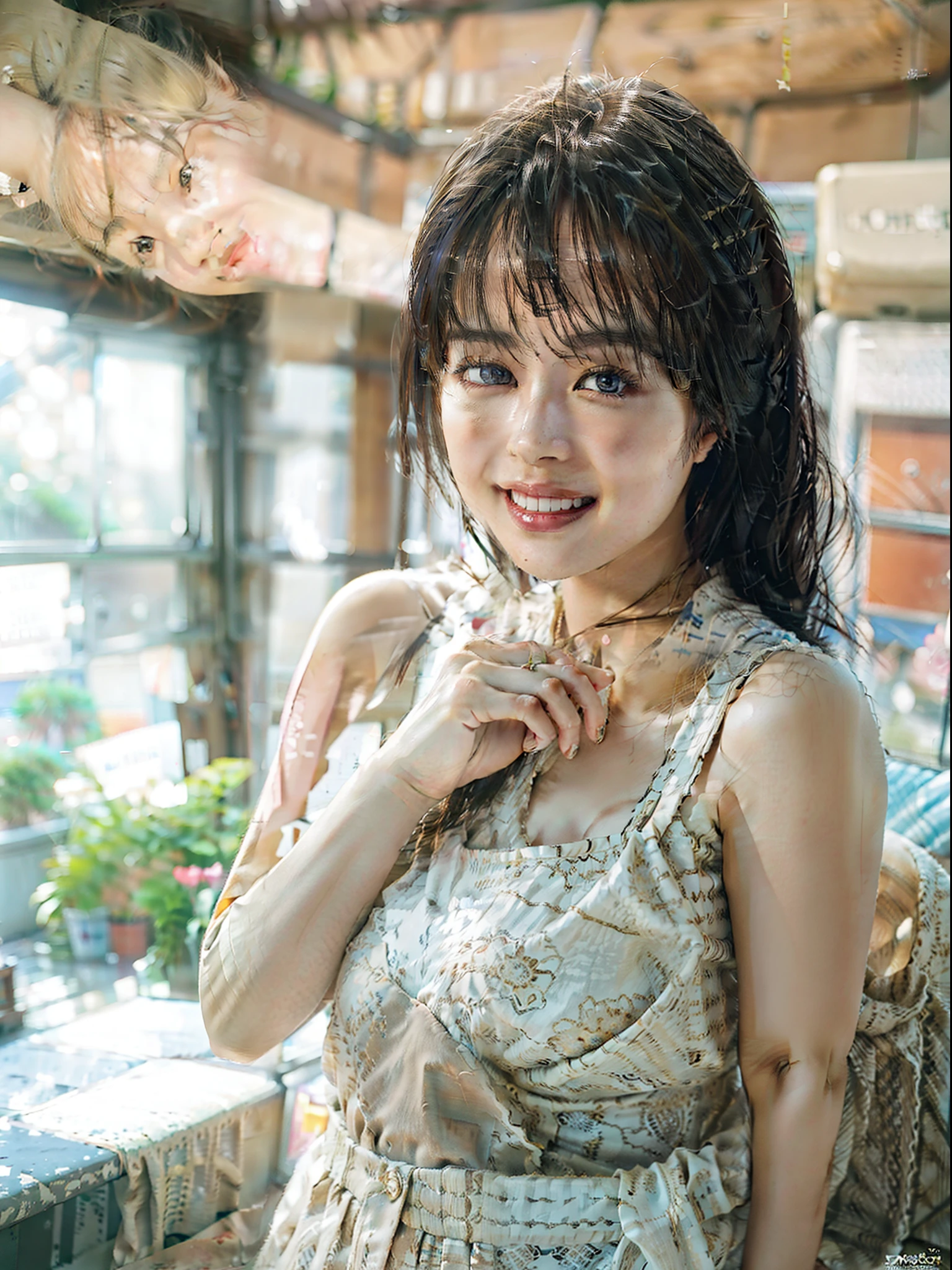 in a office、Bring your breasts together to create cleavage.Smile by posing with eyes raised、Asian woman smiling at Alafe,、Young Pretty Gravure Idol, Young skinny gravure idol, Realistic Young Gravure Idol, Young Sensual Gravure Idol, Japanese Models, Shot with Canon EOA 6 D Mark II, taken with canon eos 5 d mark iv, Young Gravure Idol, Hot with shining sun