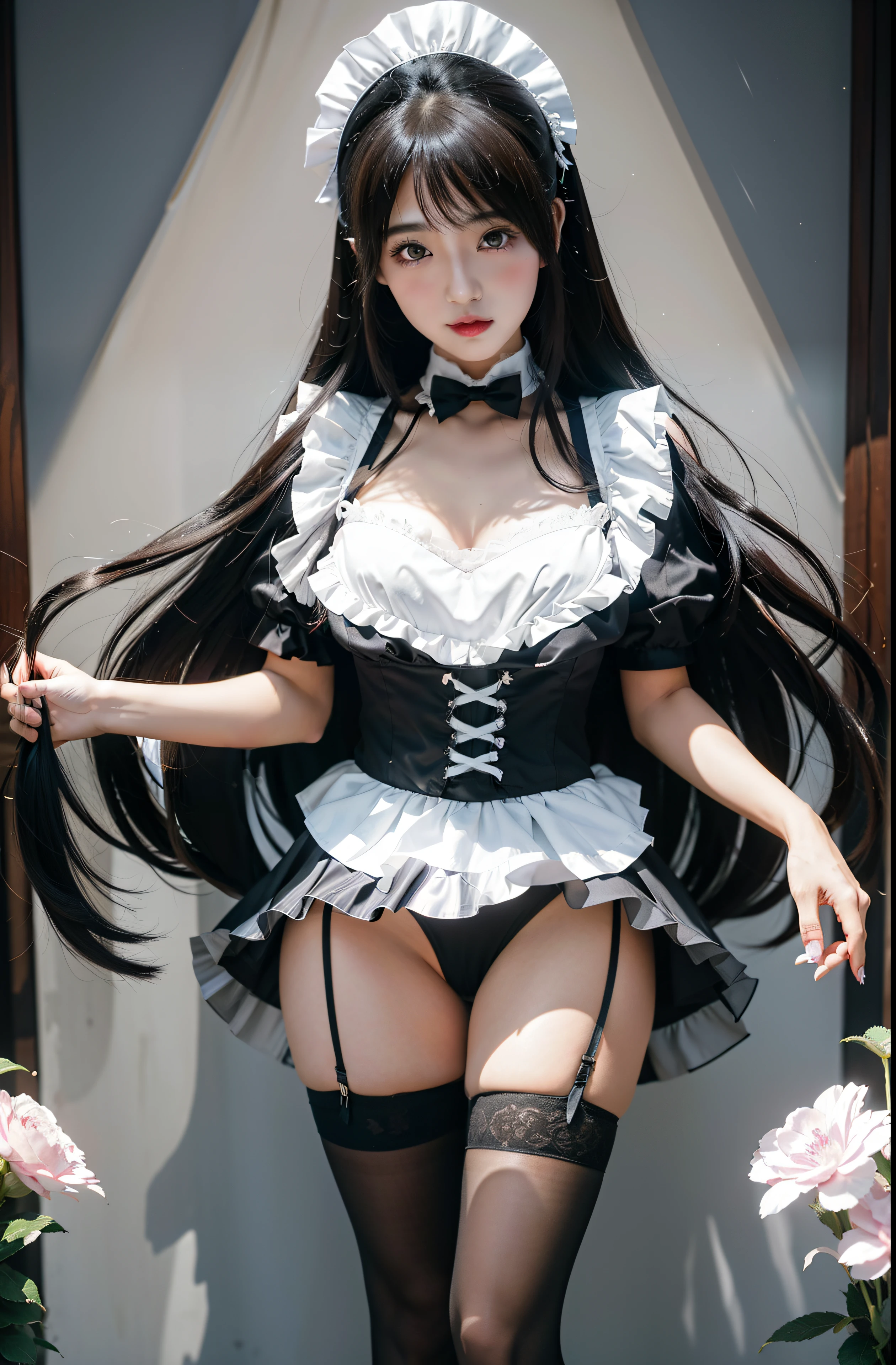 anime - style image of a woman in a maid outfit posing for a picture, gorgeous maid, anime girl in a maid costume, seductive anime girl, a y maid in a magical forest, maid outfit, smaeautiful alluring anime woman, [ 4 k digital art ]!!, guweiz on pixiv artstation