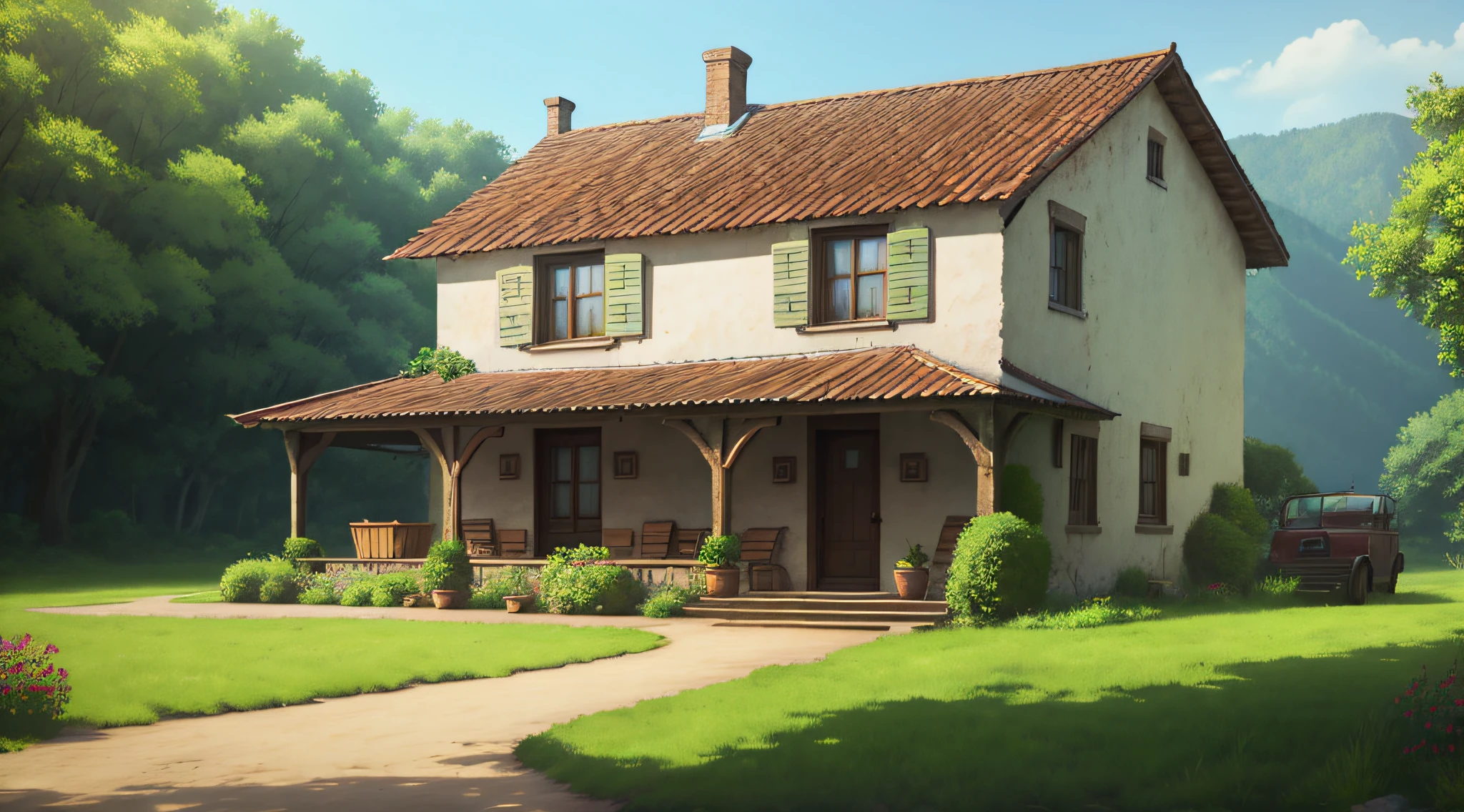 old country house, summer day