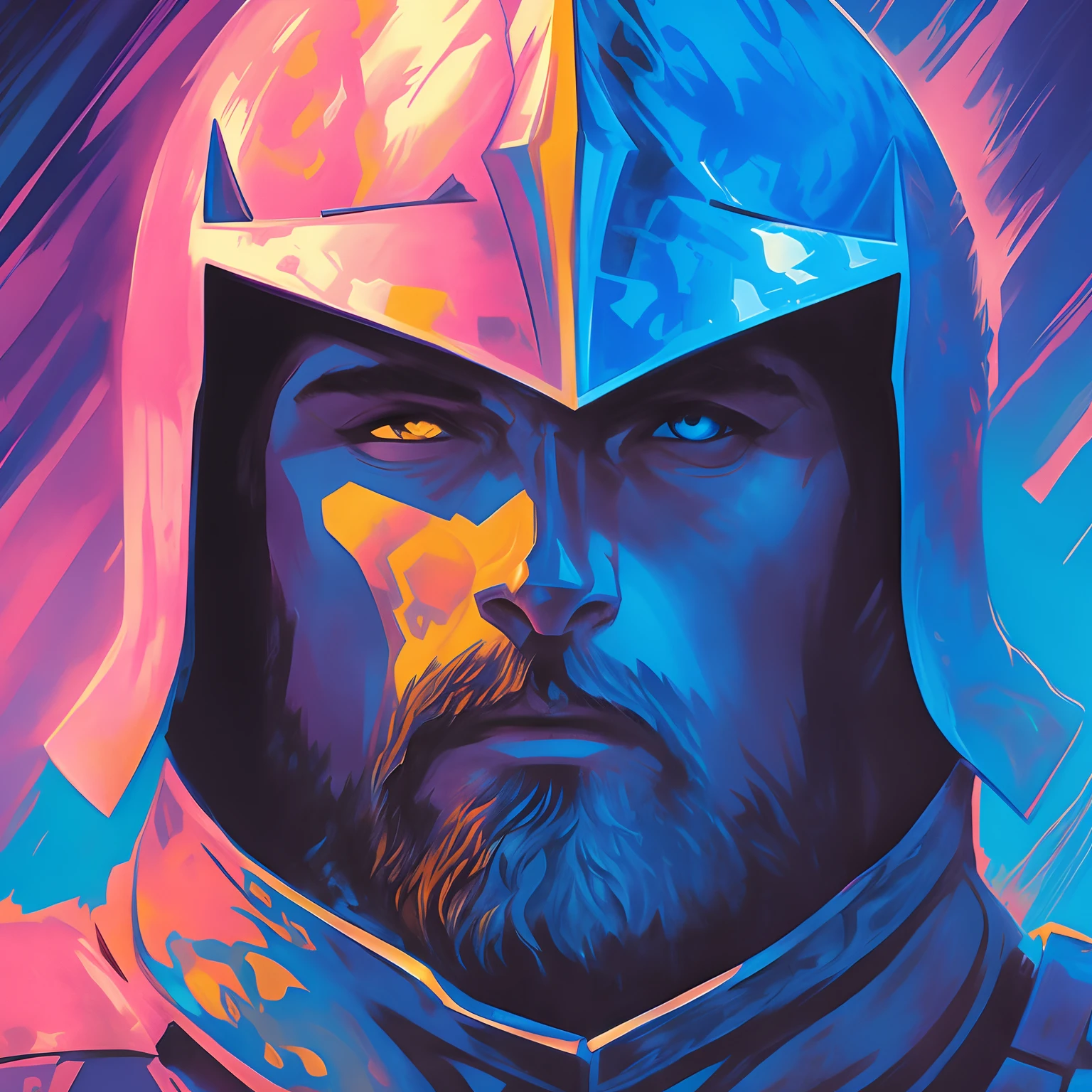 knight, Psi Warrior, shelmet, Cyan eyes, bristle, Half-lats, bluish light, stands close, Dungeons & Dragons