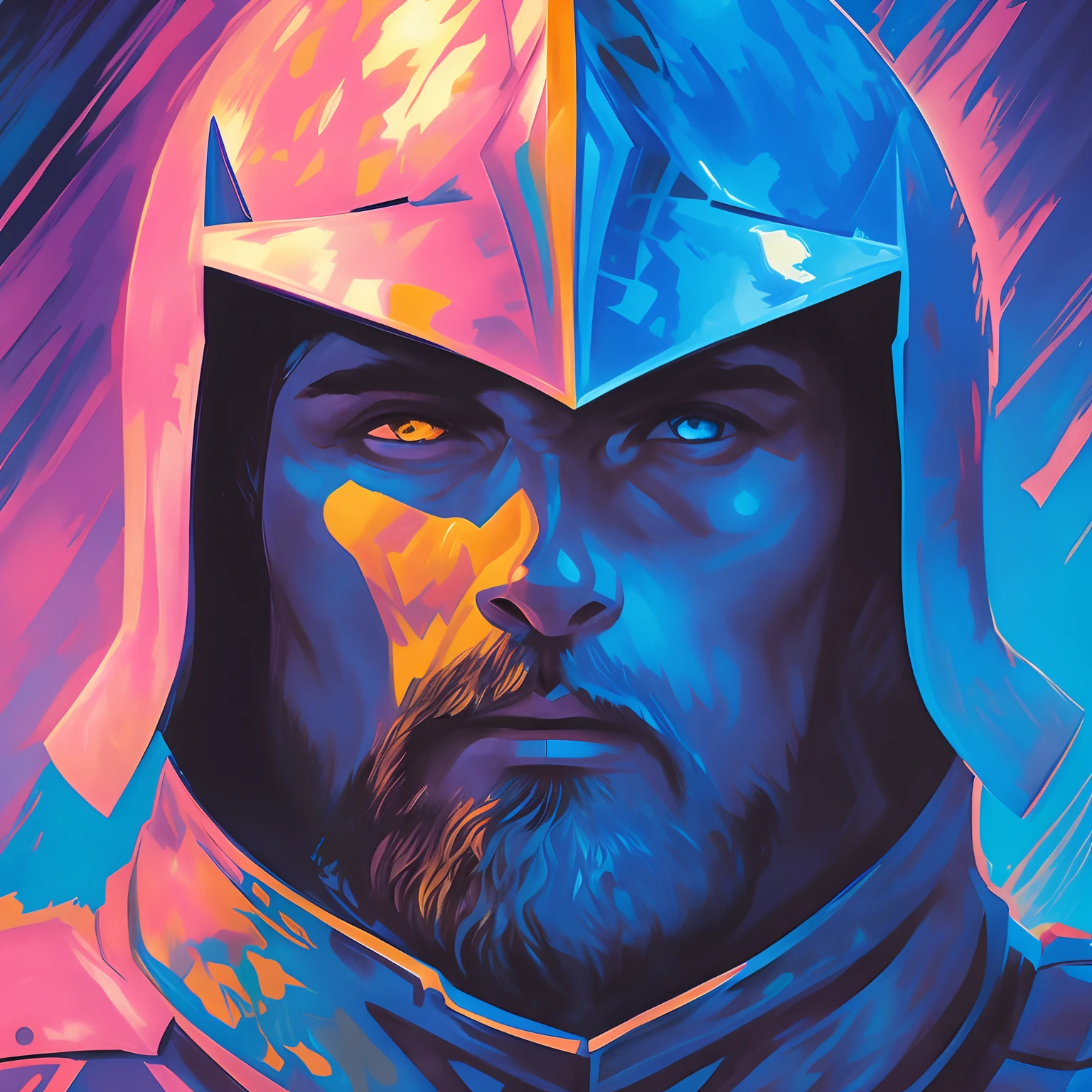 knight, Psi Warrior, shelmet, Cyan eyes, bristle, Half-lats, bluish light, stands close, Dungeons & Dragons