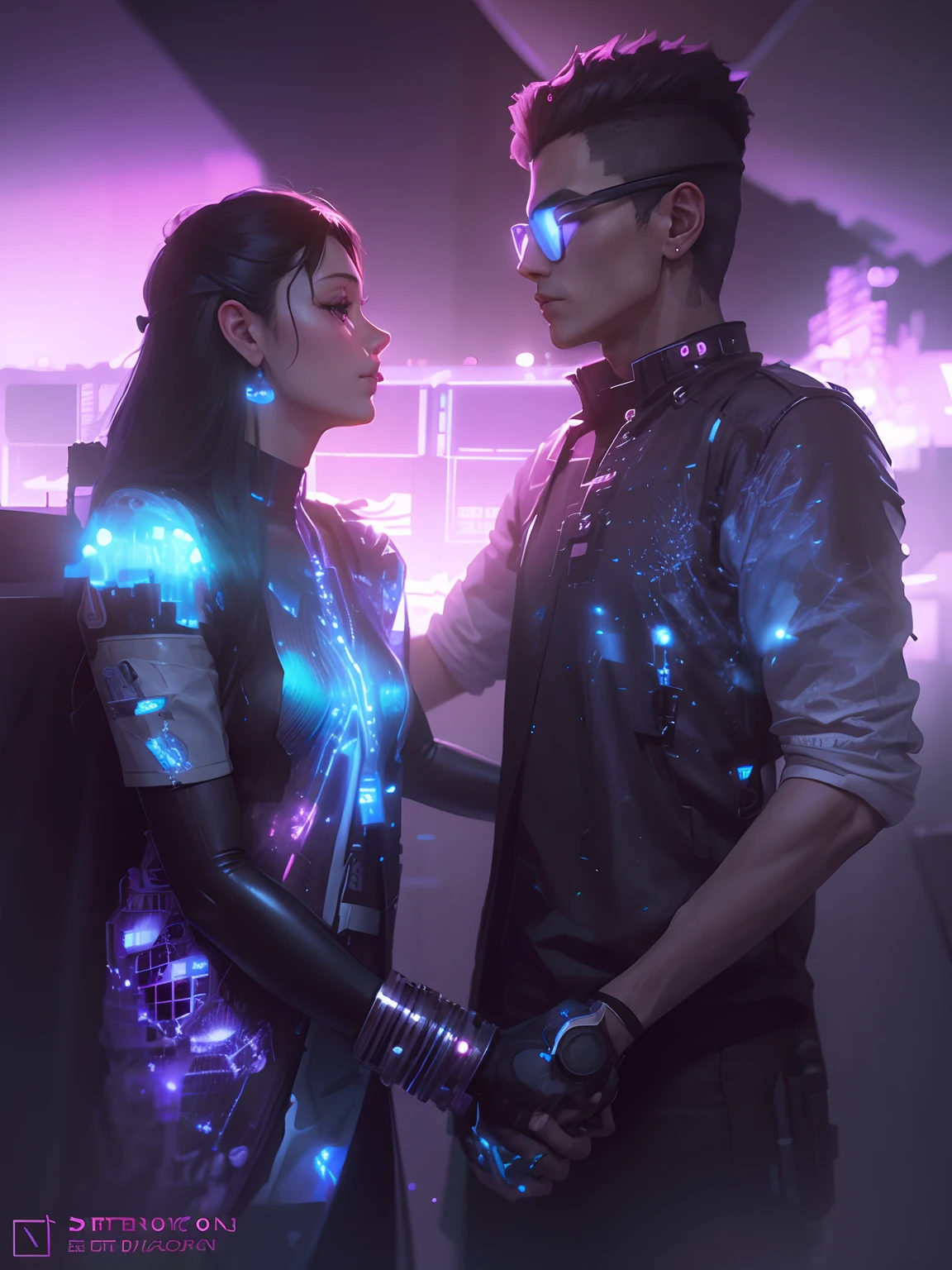 Cyberpunk anime clean background Beautyful couple