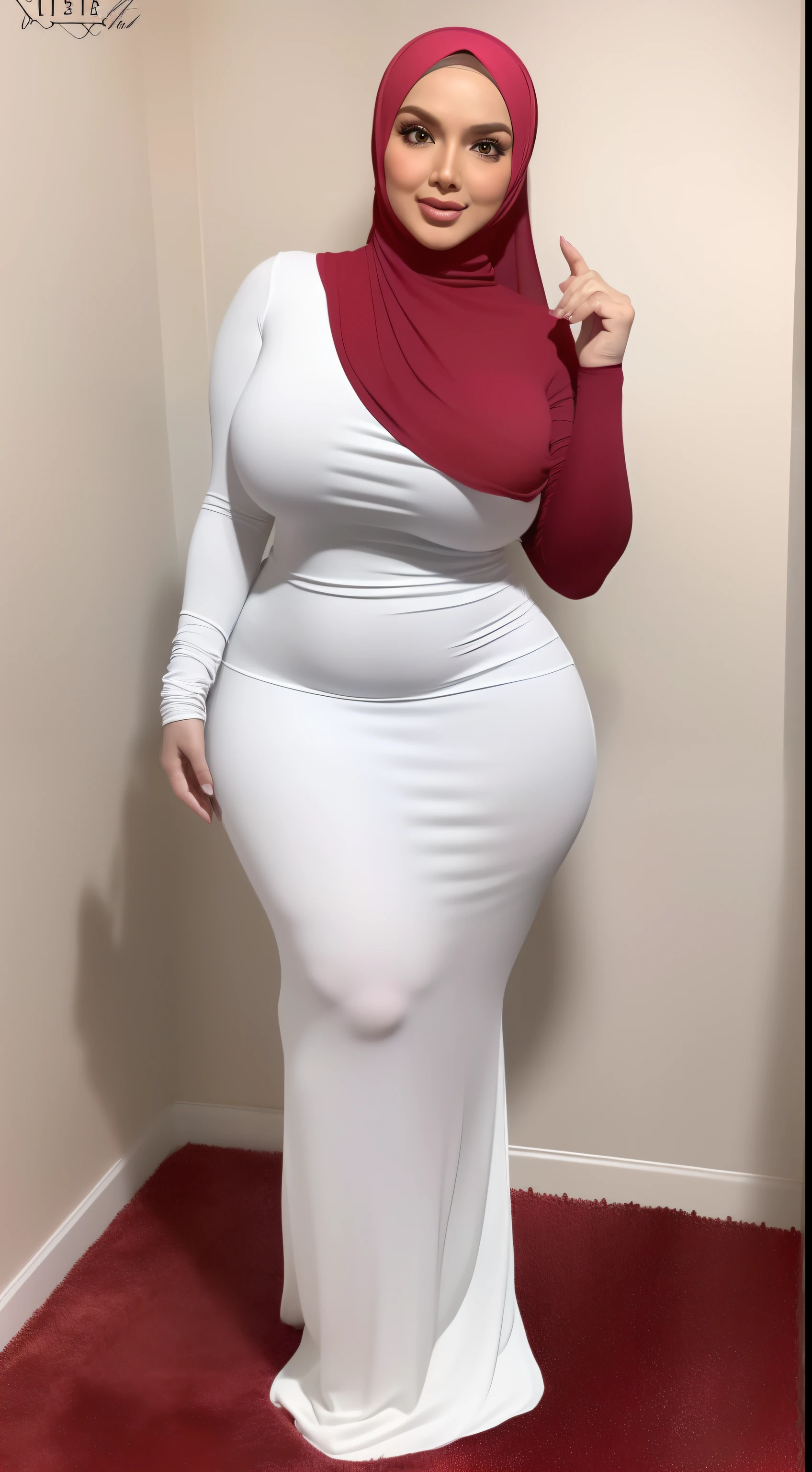 (bedroom scene)(no weird finger),(ultra realistic,photorealistic:1.37),(best quality,4k,8k,highres,masterpiece:1.2),ultra-detailed
(hijabis milf),(attractive pose),(sexy pose),(flirty facial expressions),(crouch),(full body view),(perfect body shape),(slim waist),(huge size boobs),(thick Ass),(wearing tight clothes),(white skin)