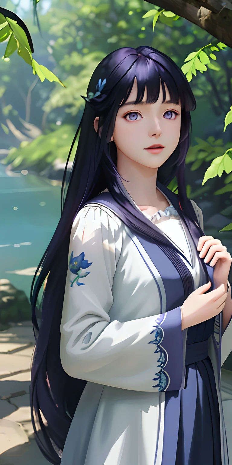Masterpiece, best quality, (very detailed CG unity 8k wallpaper) (best quality), (best illustration), (best shadows) Nature', blue sea,delicate leaves petals of various colors falling in the air light Tracking, Blunt Bangs, purple eyes, long dark blue hair,super detailed --v6