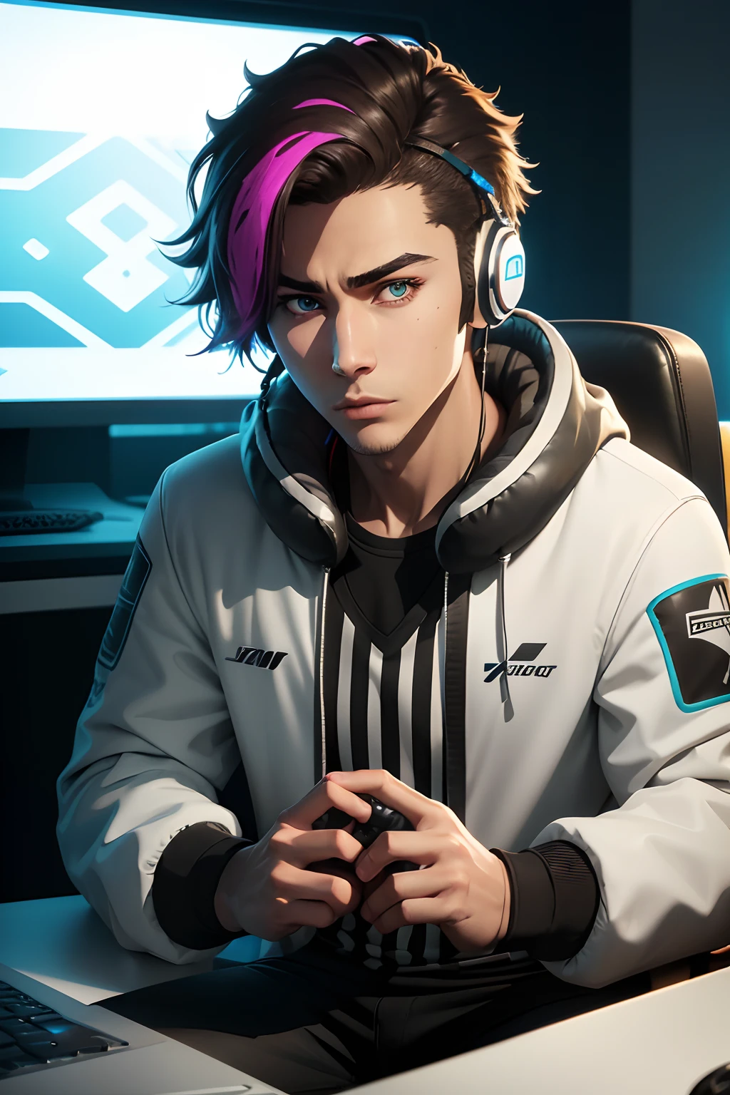 (best quality,4k,8k,highres,masterpiece:1.2),ultra-detailed,realistic,one boy playing a game on mobile,beautiful detailed eyes,beautiful detailed lips,extremely detailed eyes and face,longeyelashes,ager,curious expression,comfortable clothes,engrossed in the game,bright and colorful background,energetic posture,playful atmosphere,gaming chair,smartphone with vibrant display,high-tech game graphics,realistic game effects,immersive gaming experience,highly detailed mobile device,gaming headphones,fast-paced gameplay,intense focus,excitement in the eyes,blurred motion in the background,hands-on approach,sharp focus,dynamic lighting,hint of backlight,vivid colors,studio lighting,modern setting,engaging game interface,stylish and modern art style,fluid animation,console-level gaming experience