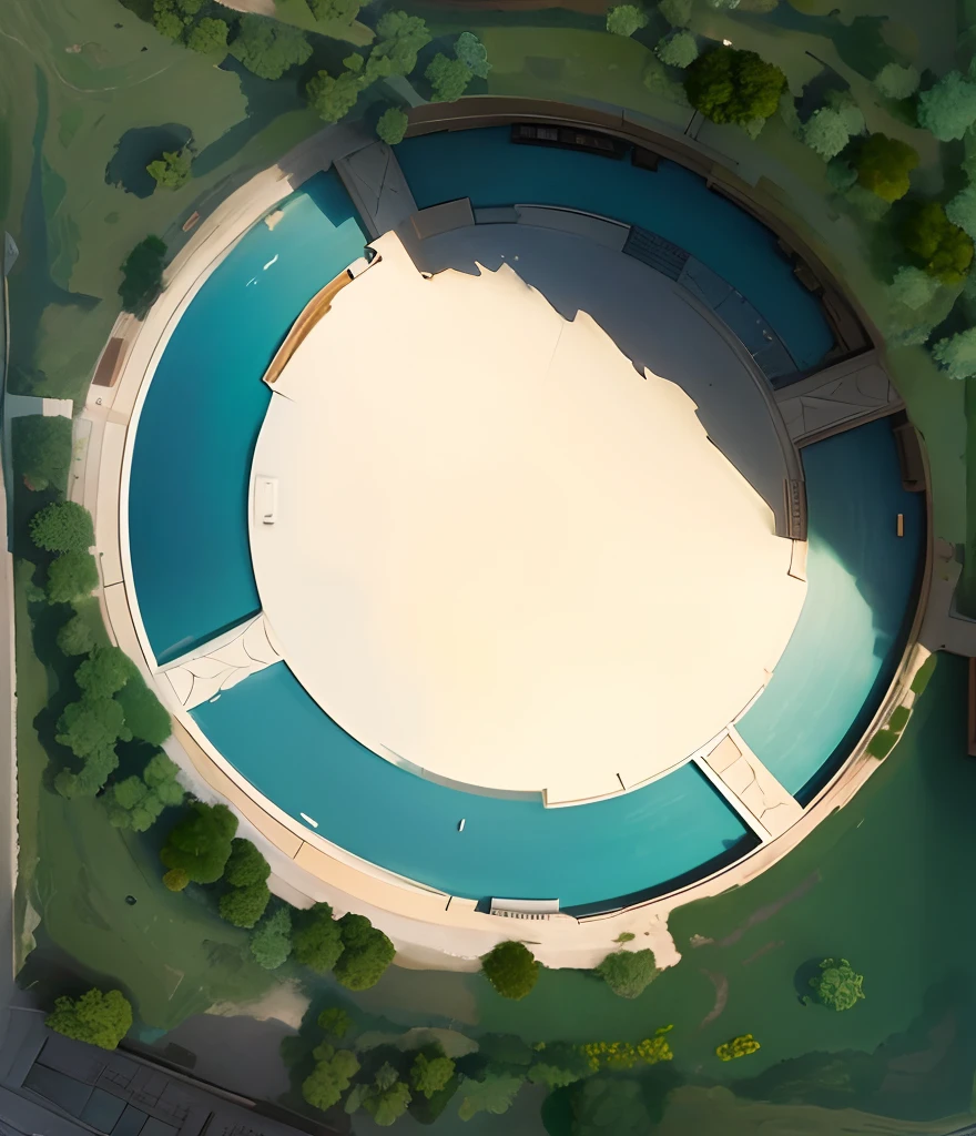 Reduce the center circular area,In the middle is the marble apartment,There are Byzantine style marble columns,Tangled flowers and branches,The central area is surrounded by a lake,The outermost layer is a ring of woods,Map of another world、k hd、Meticulous、Flat drawing、sprawling