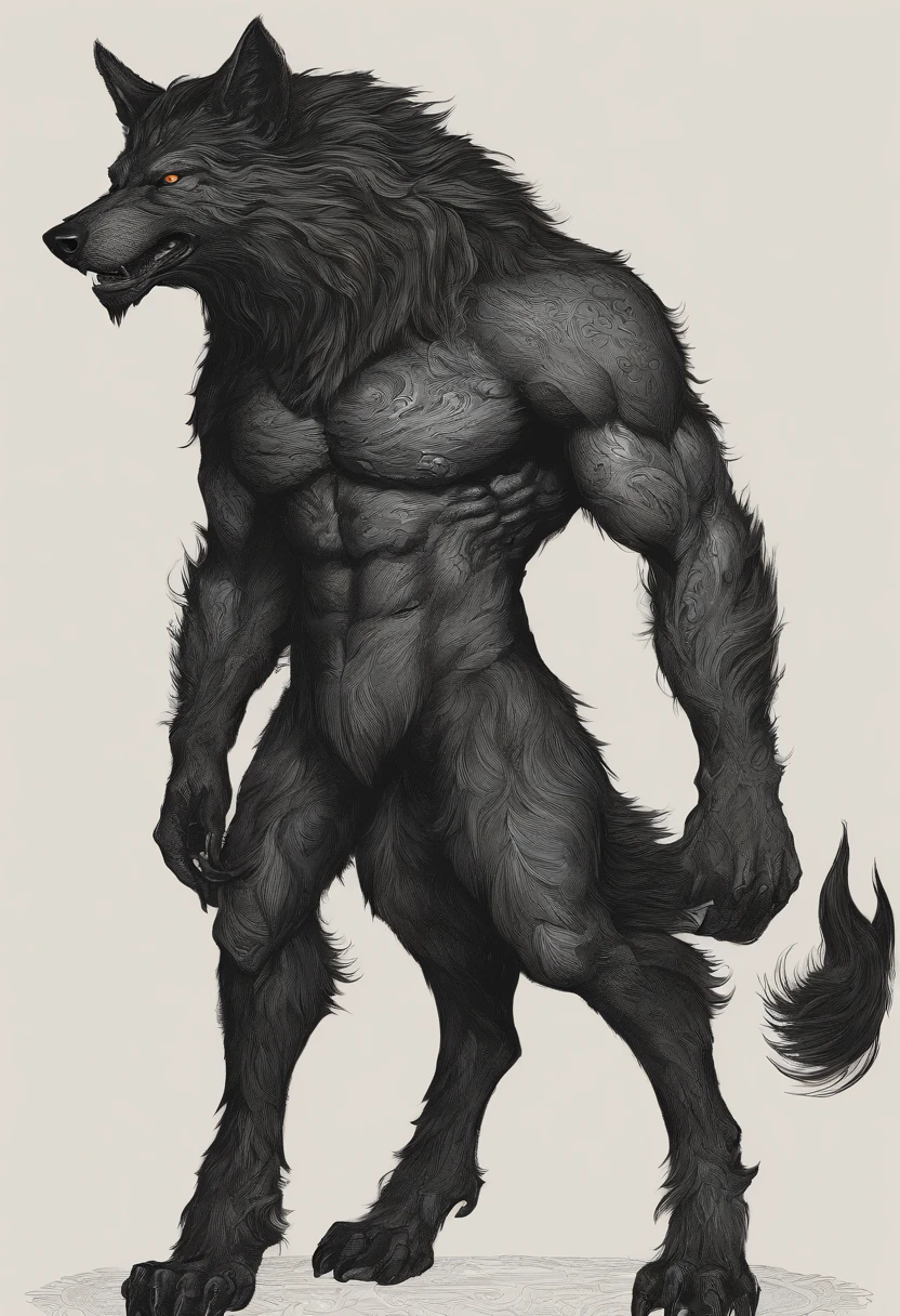 top-quality, 4K, anatomical correct, create a werewolf, following the anatomy of man+wolves, Relist, anatomy as it should be