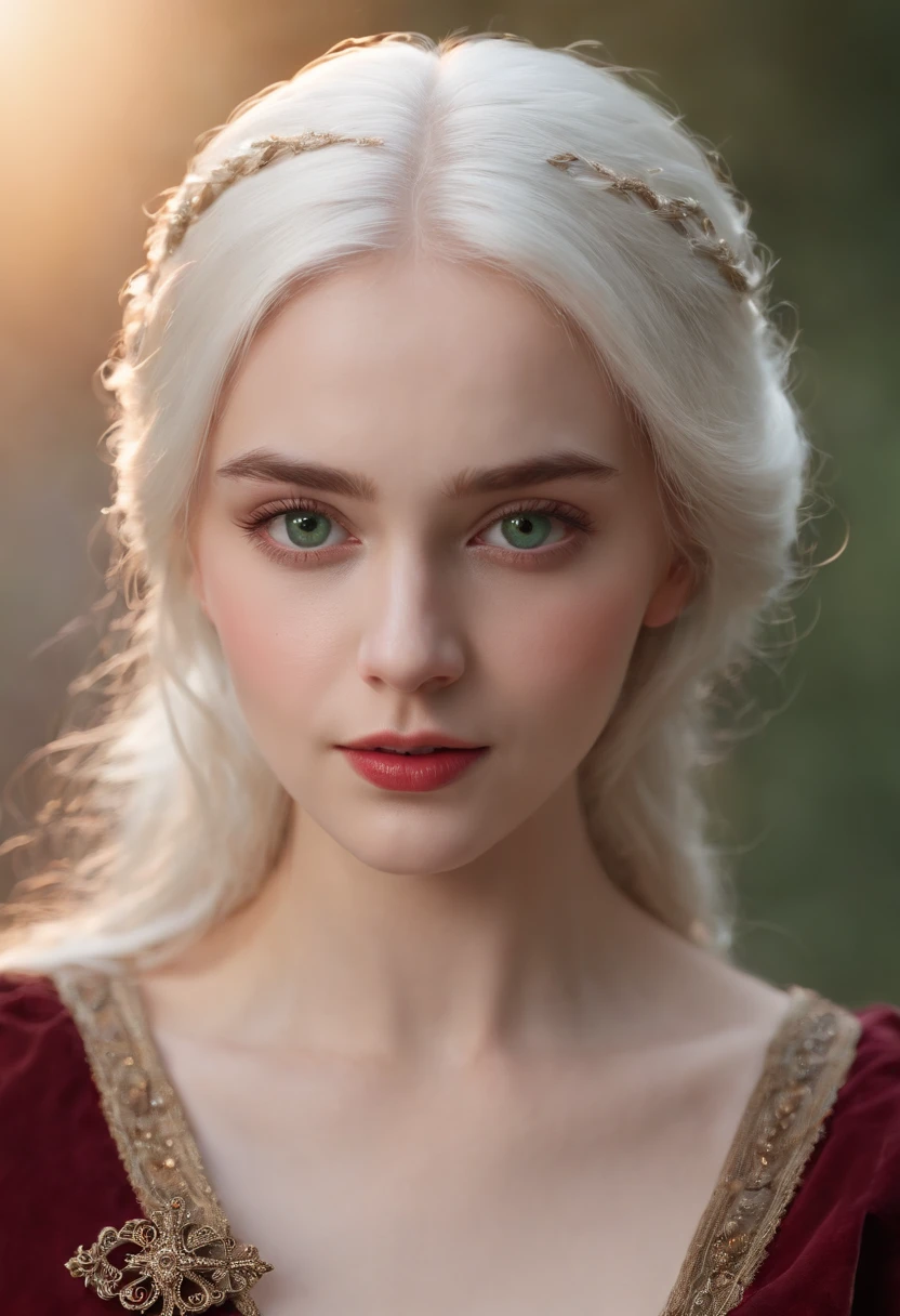 (((a deep reddish wound crosses her left cheek))) fair complexion, woman around 19 years old, natural white hair, distinctive green eyes, wearing kohl, slender and graceful, beautiful, candlelight in a medieval setting, ultra sharp focus, realistic shot, medieval female clothes, tetradic colors (scar:1.4)