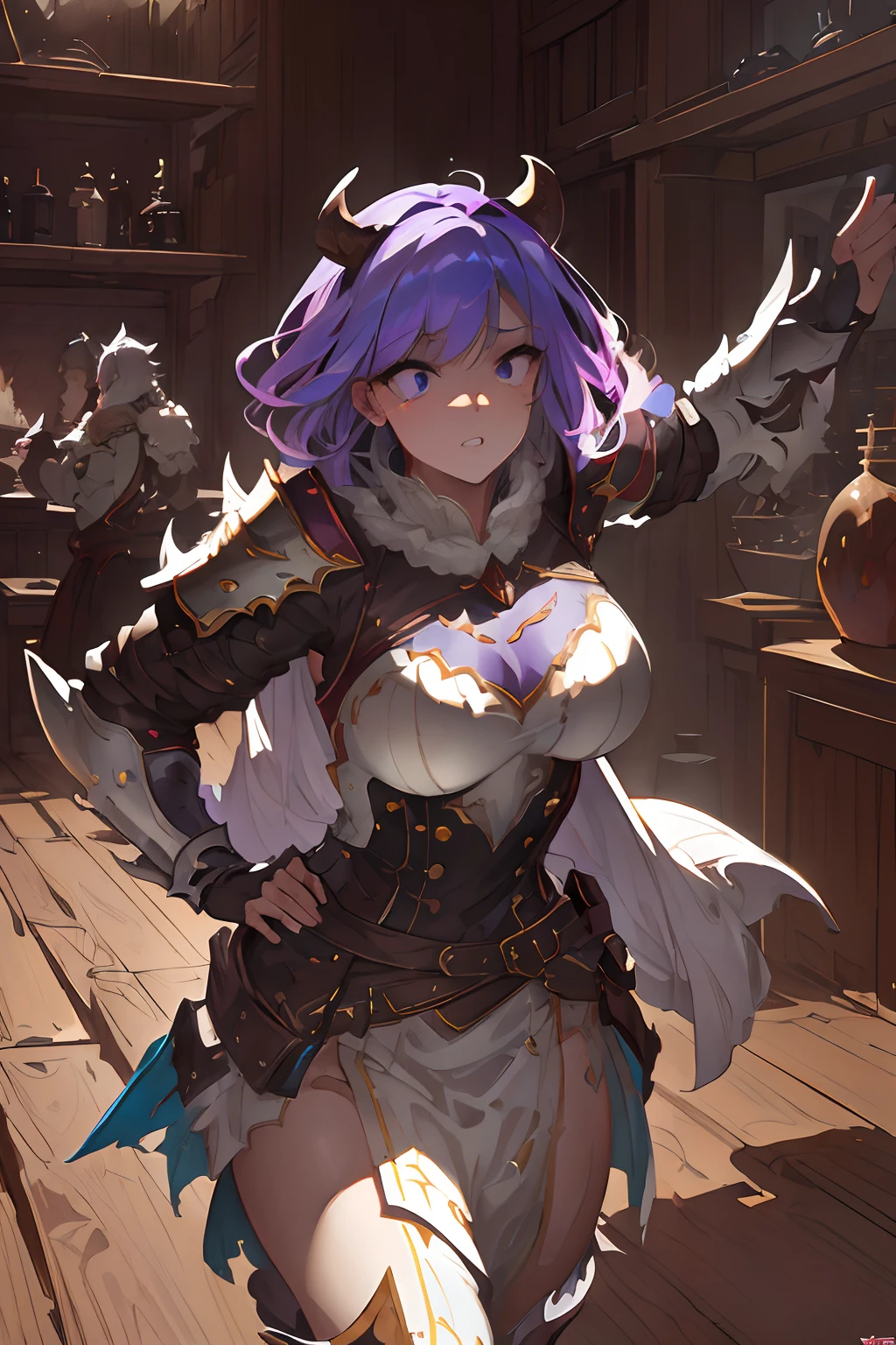 Beautiful woman, medium breasts, lavender hair, violet eyes, Dragon Armor, Dragon helmet, running from a forest fire, oil painting, detailed brush strokes, high contrast, vibrant colors, dramatic lighting, fantasy genre. (best quality, 8k, realistic:1.37), (forest fire), (Dragon Armor:1.1), (Dragon helmet:1.1), (running), (lavender hair), (violet eyes), (medium breasts), (oil painting), (detailed brush strokes), (high contrast), (vibrant colors), (dramatic lighting), (fantasy genre), (portrait style), (dynamic composition), (intense atmosphere), (heroic pose), (leaping movement), [soft pastels], [subdued tones], [gentle lighting], [dreamy atmosphere].