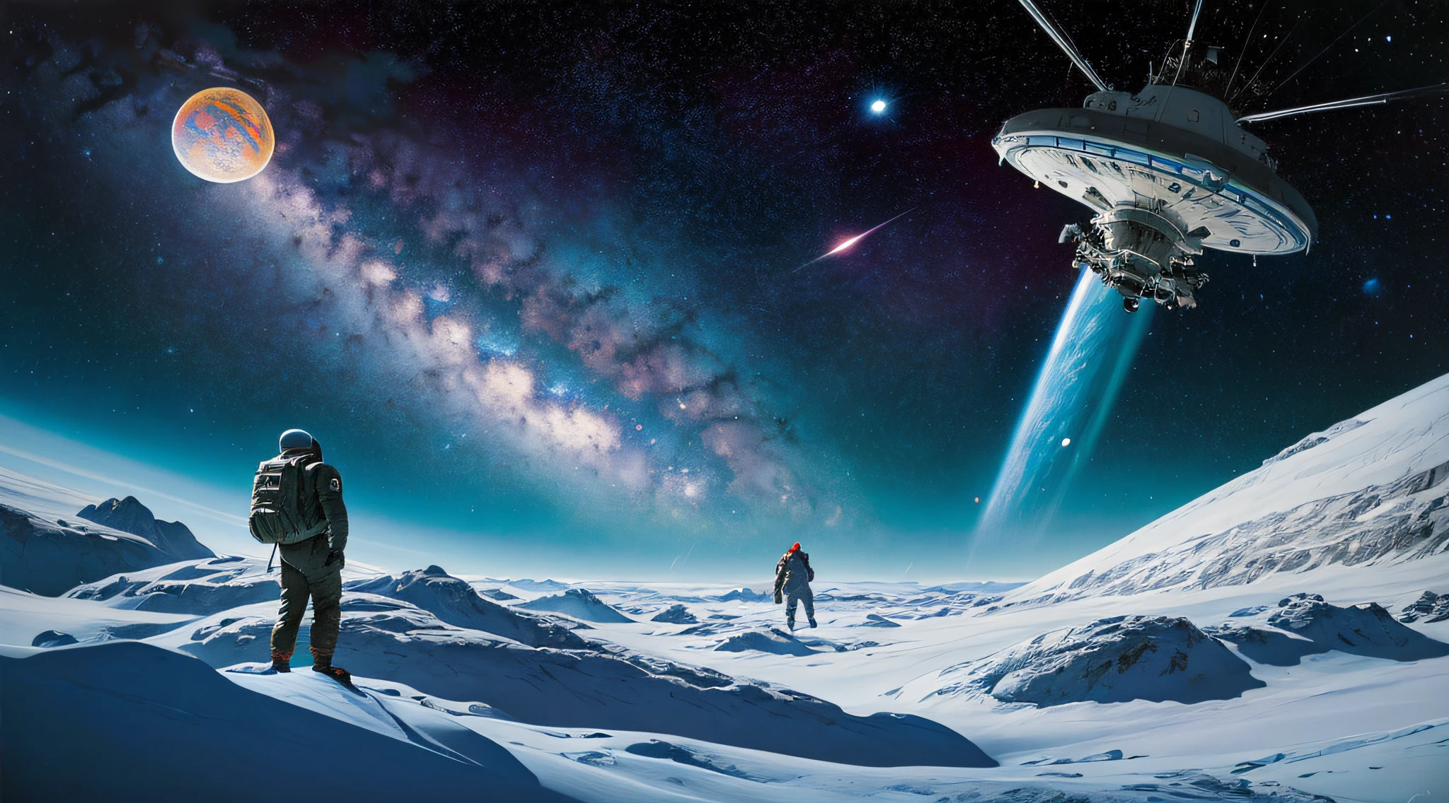 "realistic detailed image of an cosmonaut alone in the tundra in the style of Francis Bacon, Surreal, Norman Rockwell and James Jean, Greg Hildebrandt, and Mark Brooks, triadic color scheme, By Greg Rutkowski, in the style of Francis Bacon and Syd Mead and Edward Hopper and Norman Rockwell and Beksinski, open ceiling, highly detailed, painted by Francis Bacon, painted by James Gilleard, surrealism, airbrush, Ilya Kuvshinov, WLOP, Stanley Artgerm, very coherent, art by Takato Yamamoto and James Jean"
abstract dream, space, intricate, grand scale, alone, cinematic film still, insane detail, sharp focus, depth of field, realistic lighting, (realistic perspective), complex, (multiple subjects), 4k HDR,