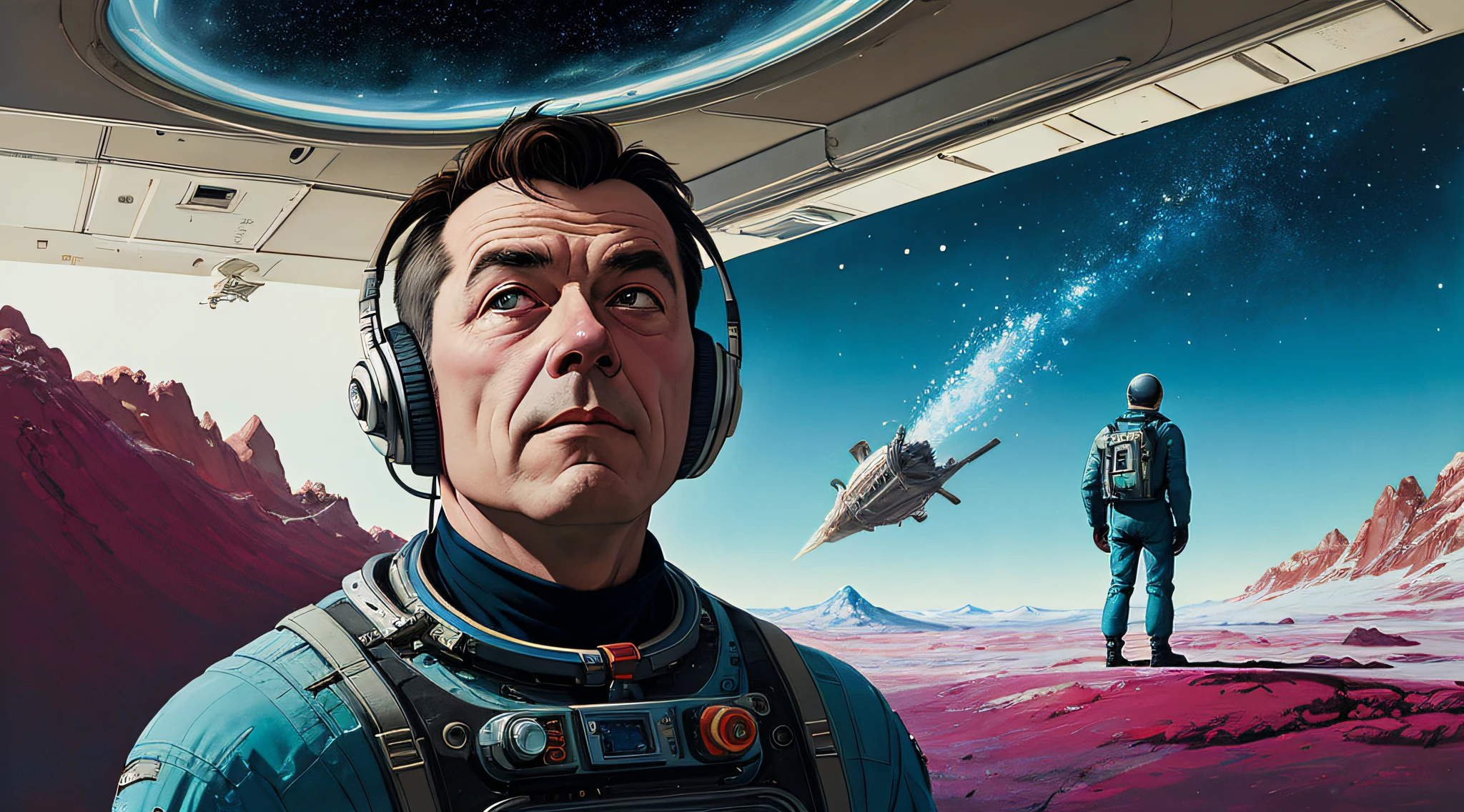 "realistic detailed image of an cosmonaut alone in the tundra in the style of Francis Bacon, Surreal, Norman Rockwell and James Jean, Greg Hildebrandt, and Mark Brooks, triadic color scheme, By Greg Rutkowski, in the style of Francis Bacon and Syd Mead and Edward Hopper and Norman Rockwell and Beksinski, open ceiling, highly detailed, painted by Francis Bacon, painted by James Gilleard, surrealism, airbrush, Ilya Kuvshinov, WLOP, Stanley Artgerm, very coherent, art by Takato Yamamoto and James Jean"
abstract dream, space, intricate, grand scale, alone, cinematic film still, insane detail, sharp focus, depth of field, realistic lighting, (realistic perspective), complex, (multiple subjects), 4k HDR,