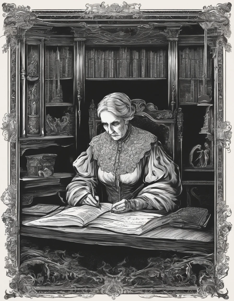 An old grandmother grading homework on her desk