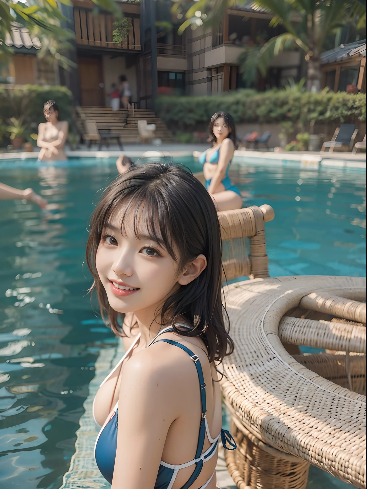 Wearing a swimsuit in the pool、Woman smiling while making cleavage、Colossal tits、Asian woman smiling at Alafe,、Young Pretty Gravure Idol, Young skinny gravure idol, Realistic Young Gravure Idol, Young Sensual Gravure Idol, Japanese Models, Shot with Canon EOA 6 D Mark II, taken with canon eos 5 d mark iv, Young Gravure Idol, Hot with shining sun