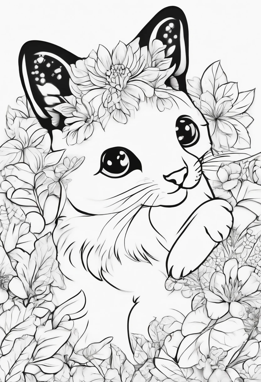 Generate cute cartoon-style black and white coloring pages of animals with low detail, no shading, no shadows, and no background.