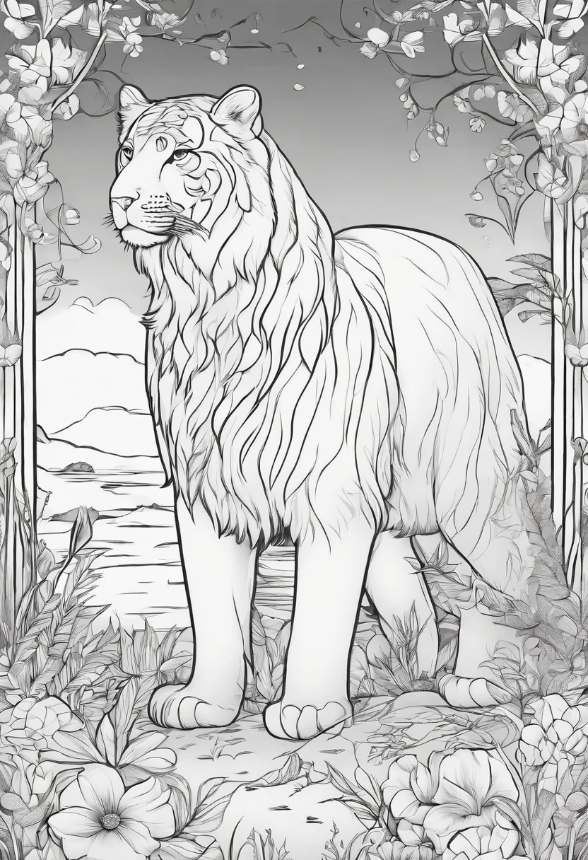Generate cute cartoon-style black and white coloring pages of animals with low detail, no shading, no shadows, and no background.